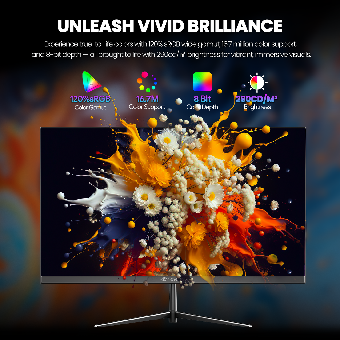 CRUA 24.5 Inch Gaming Monitor, IPS FHD(1920x1080P 200Hz,120% sRGB, Built-in Speakers-Black