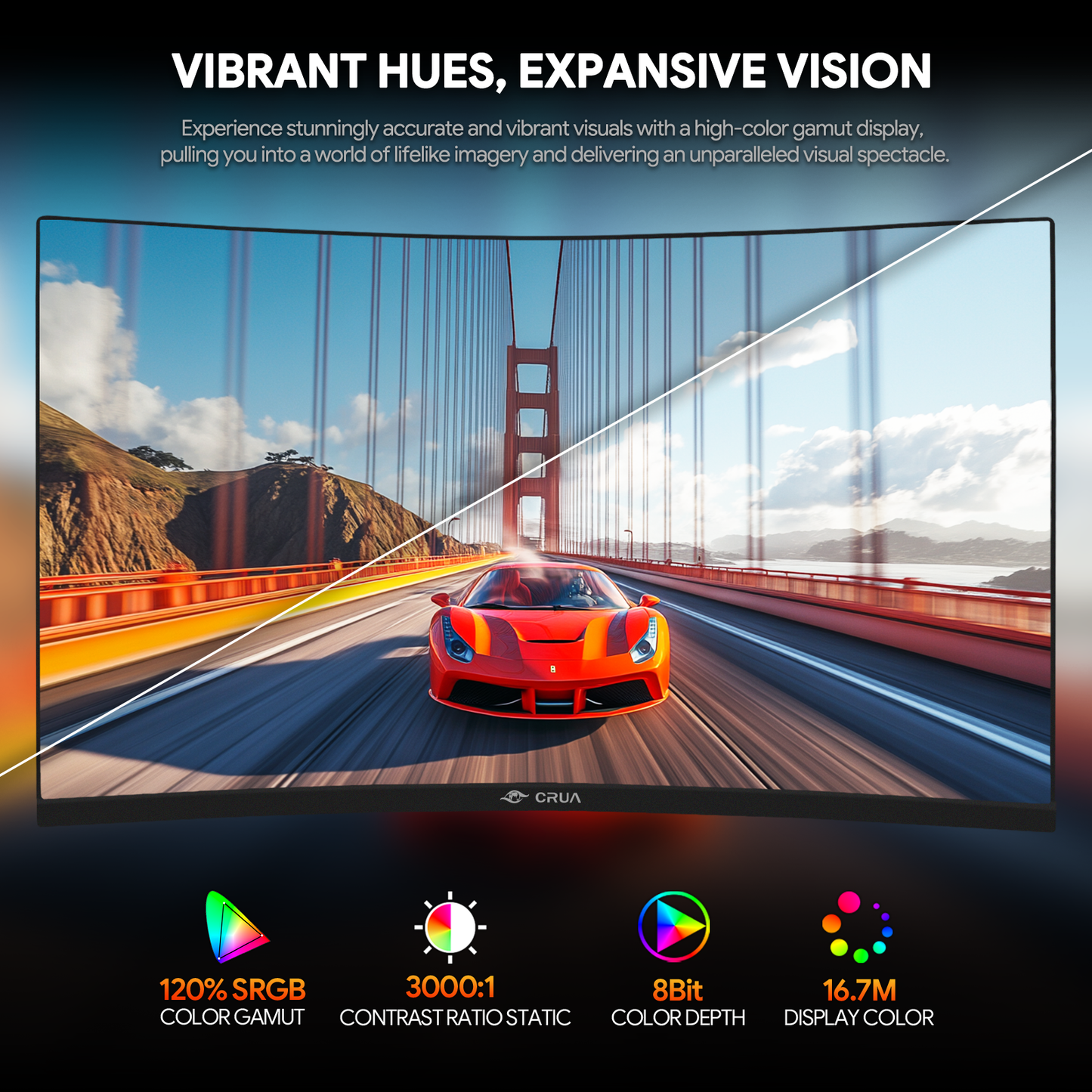 CRUA 32" Curved Gaming Monitor,180Hz QHDVA Screen,  Support Wall Mount- Black