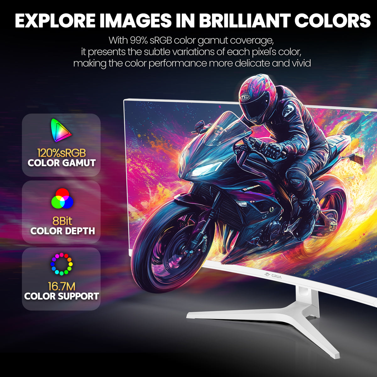 CRUA 34'' White Gaming Monitor 165Hz/144Hz 21:9 1500R Ultrawide