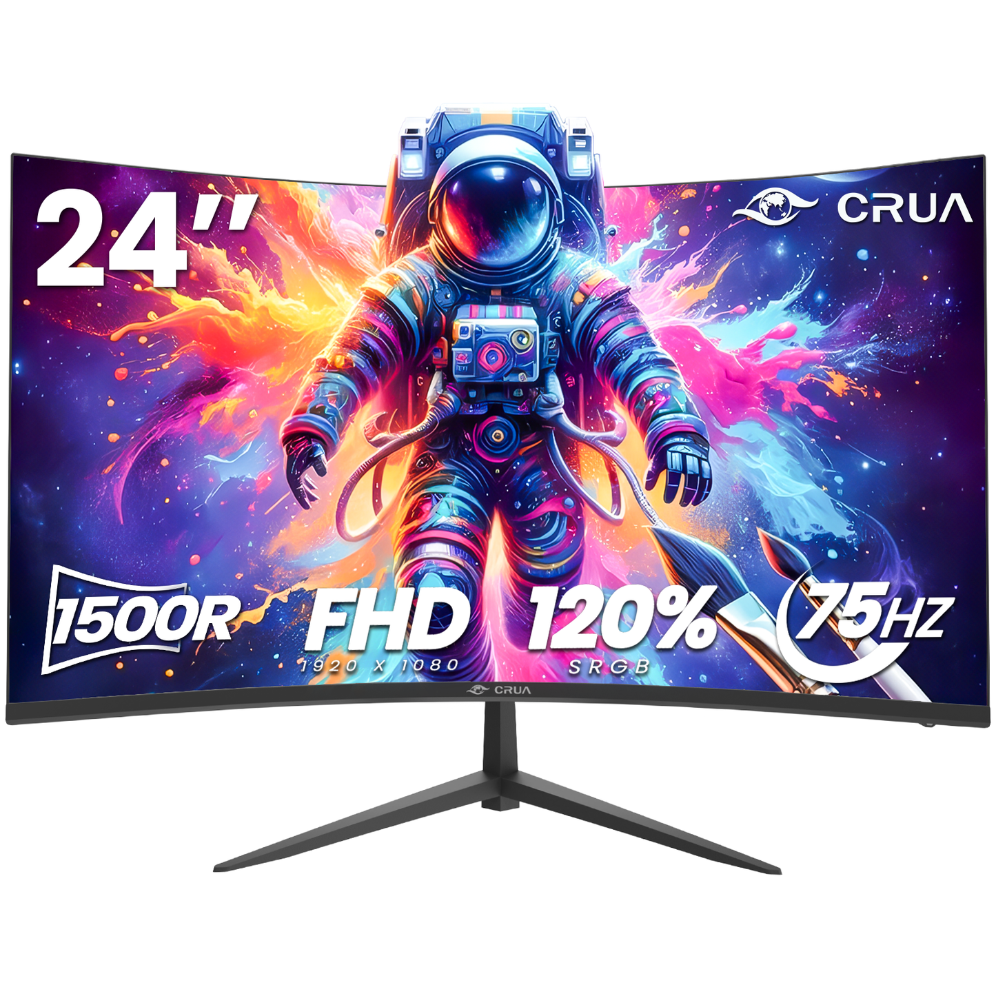 CRUA 24-inch 75HZ Curved Mnitor ，1500R, FHD ,HDMI/DP/Audio,  75×75mm Black