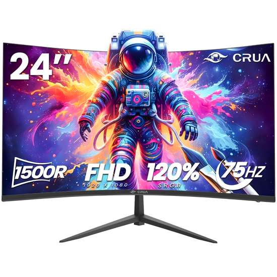 CRUA 24-inch 75HZ Curved Mnitor ，1500R, FHD ,HDMI/DP/Audio,  75×75mm Black