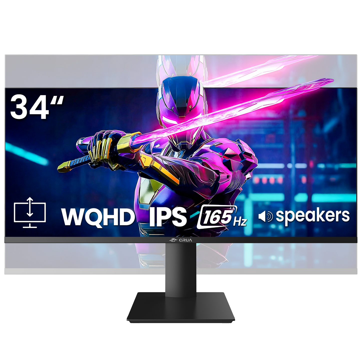 CRUA 34" Gaming Monitor, IPS WQHD(3440×1440P) 144Hz/165Hz Computer Monitor, 21:9 UltraWide Screen, 380cd/m², 120% sRGB, Support AMD FreeSync, Height Adjustable and with Speakers, Wall Mountable-Black