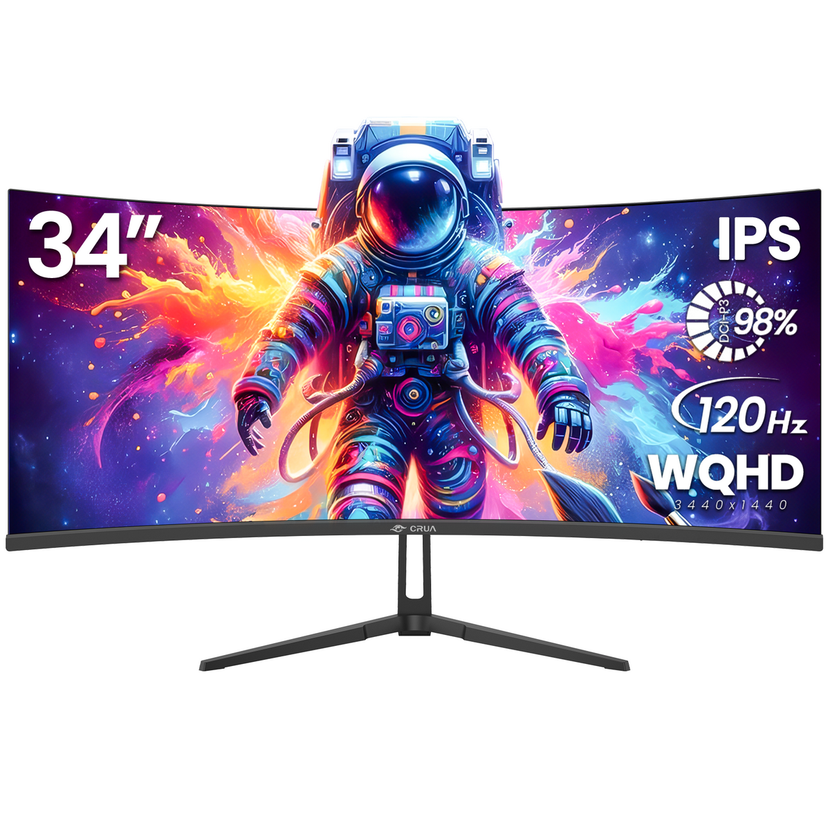 CRUA 34-inch IPS Curved Gaming Monitor, WQHD 3440x1440, 120Hz Computer ...