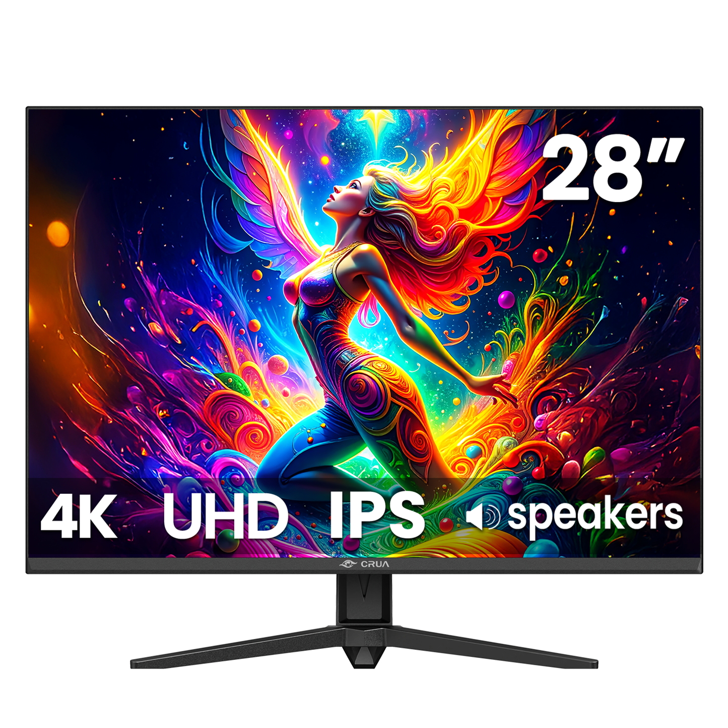 CRUA 28'' Monitor, 4K UHD+(3840×2560P)IPS 60Hz Computer Monitors, 15:10 Aspect Ratio, 10Bit Color, Built-in Speakers, Ultra-Clear PC Display Support HDMI 2.0 & DP1.4, Type-C Port, Wall Mountable–Black