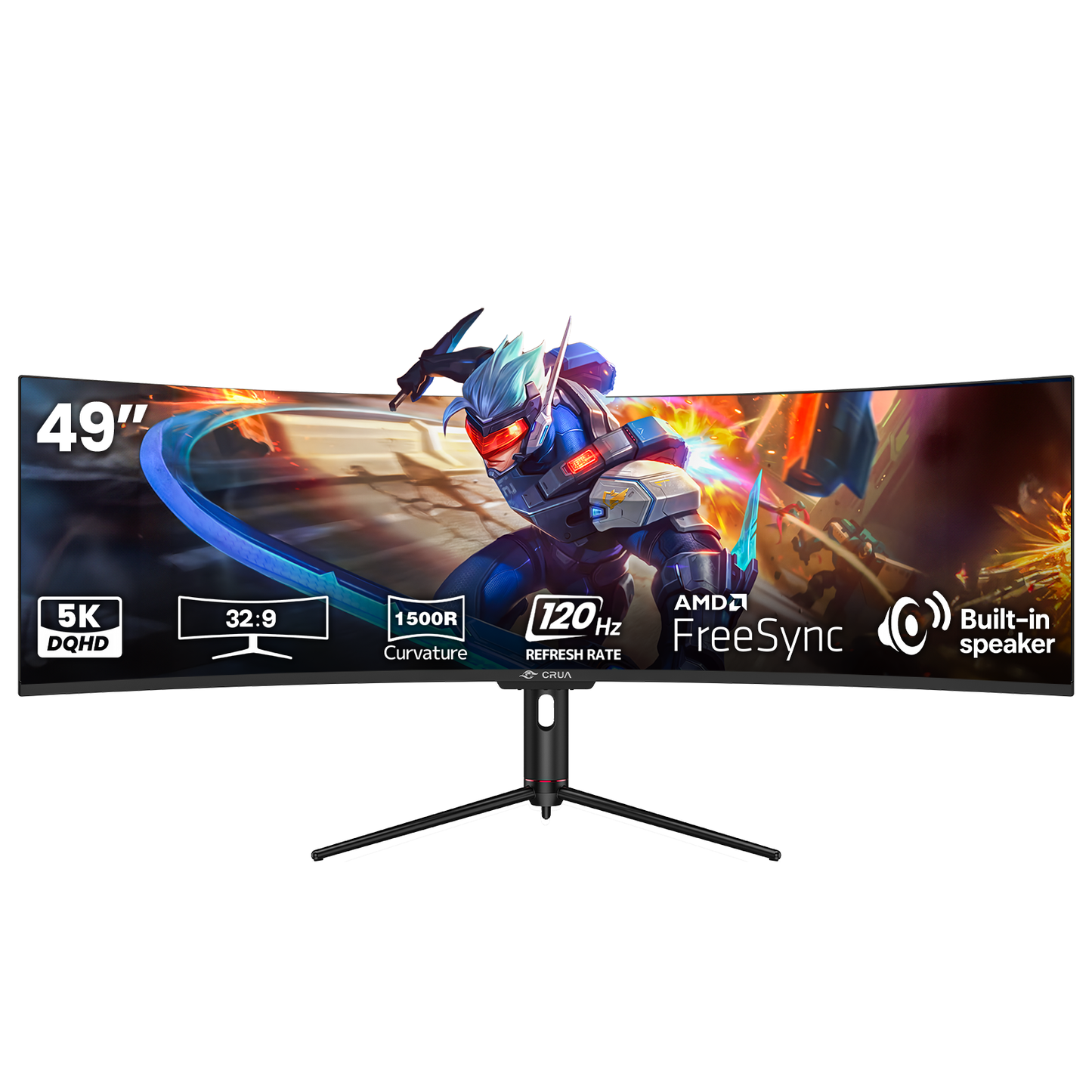 CRUA 49 Inch Ultra-Wide Curved Gaming Monitor | 120Hz | DQHD 5120x1440p | 1500R Curve | AMD FreeSync | Built-in Speakers | Wall Mount | HDMI & DP&Type-c, Black