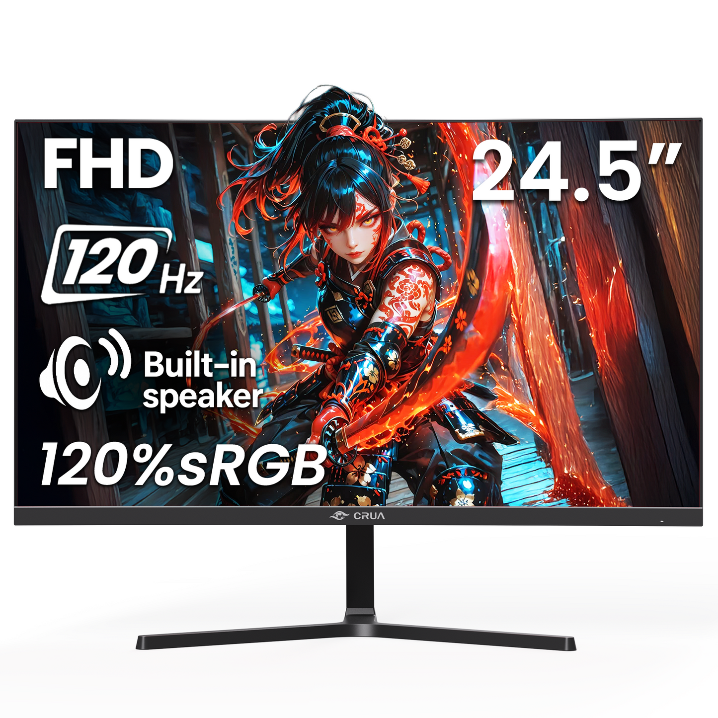 CRUA 24.5"120Hz Gaming Monitor, IPS FHD(1920x1080P) Computer monitor , FreeSync, 120% sRGB, Built-in Speakers，support Wall Mountable-Black