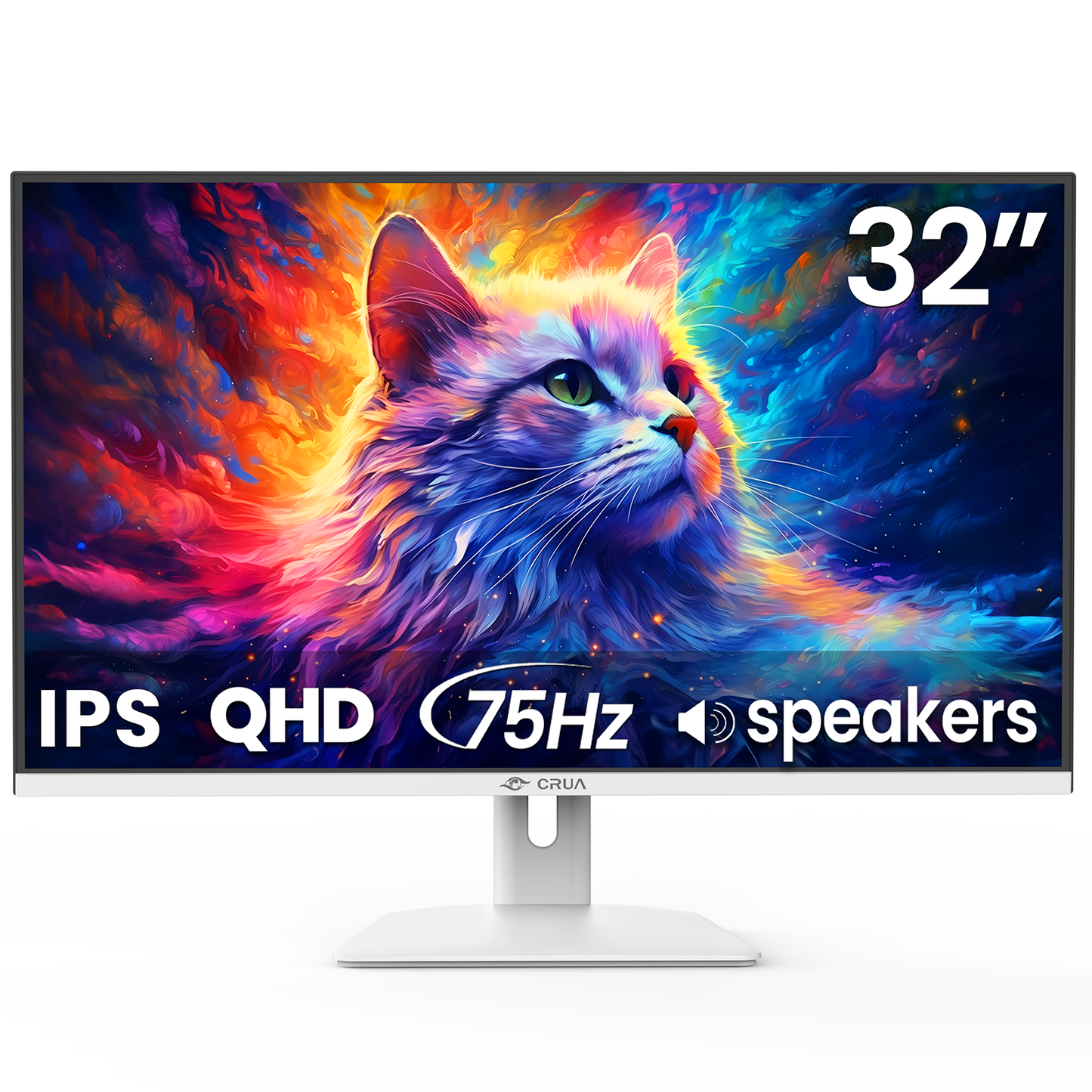 CRUA 32" 2K 75Hz IPS Computer Monitor, QHD 1440P with Build-in Speakers, 100% SRGB,FreeSync,HDMI Port-White