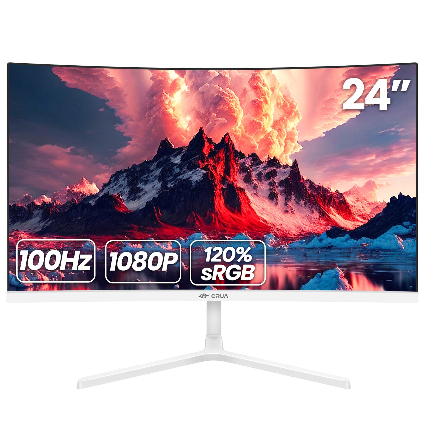 CRUA 24 Inch Curved Monitor, FHD(1920×1080P) 100HZ 120% sRGB Computer Monitors, Narrow Bezels on Three Sides, Blue Light Filter PC Monitor for Home, Office and Dormitory(HDMI, VGA)-White
