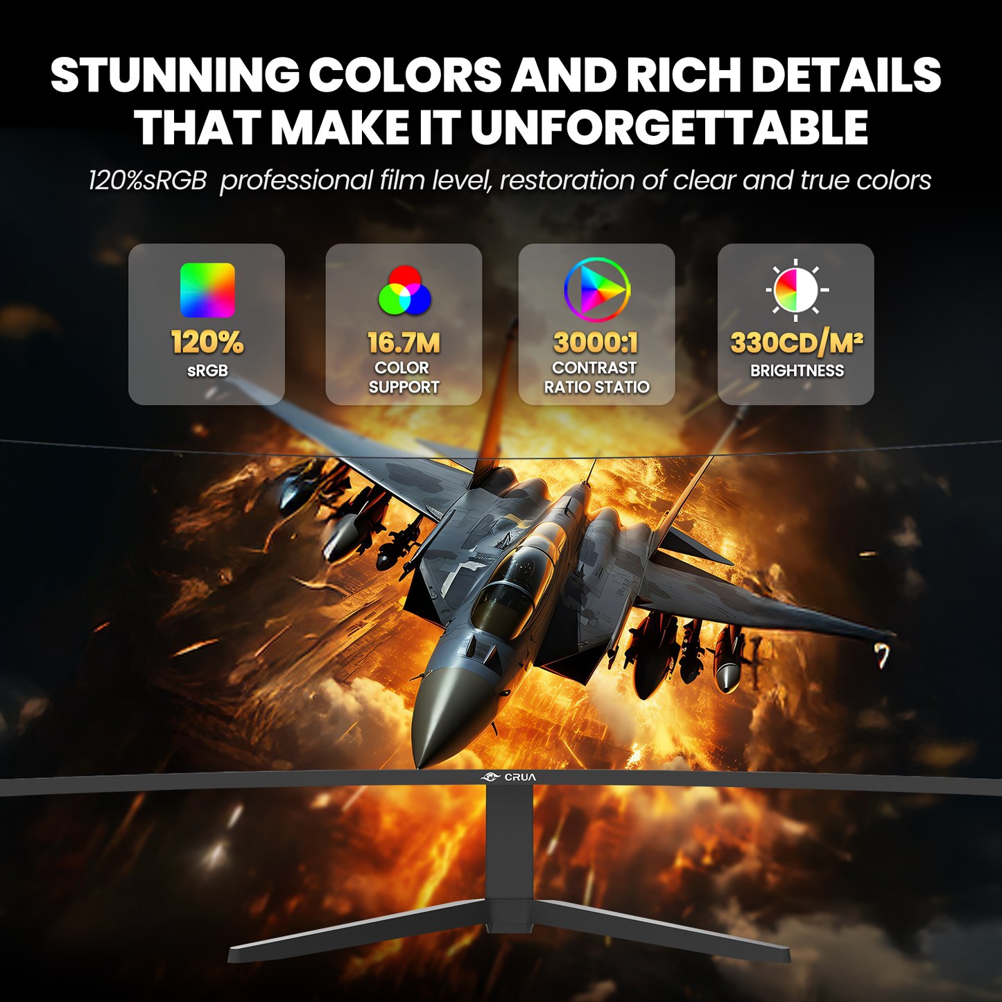 CRUA 49 Inch Ultra-Wide Curved Gaming Monitor | 120Hz | DQHD 5120x1440p | 1500R Curve | AMD FreeSync | Built-in Speakers | Wall Mount | HDMI & DP, Black