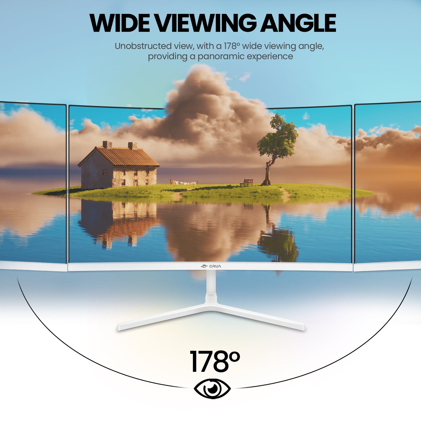 CRUA 24 Inch Curved Monitor, FHD(1920×1080P) 100HZ 120% sRGB Computer Monitors, Narrow Bezels on Three Sides, Blue Light Filter PC Monitor for Home, Office and Dormitory(HDMI, VGA)-White