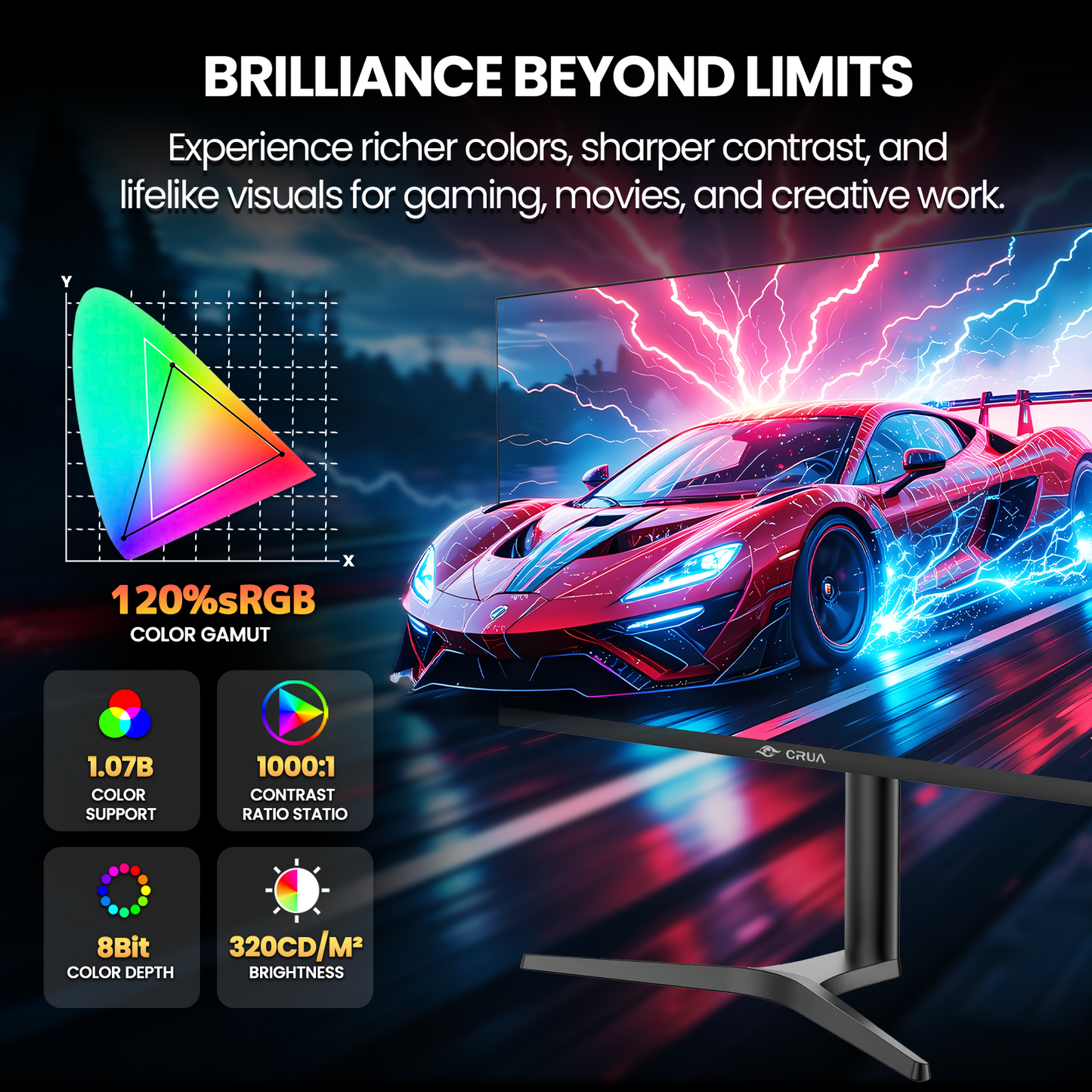 CRUA 32'' 4K Gaming Monitor 160Hz, UHD 3840x2160 IPS Screen, Height/Pivot/Swivel/Tilt Adjustable Vertical Monitor, Support FreeSync, Built-in Speakers, 120% sRGB, PIP/PBP, HDMI 2.0 & DP 1.4-Black