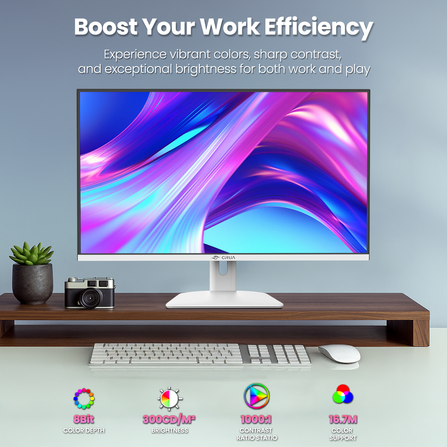 CRUA 32" 2K 75Hz IPS Computer Monitor, QHD 1440P with Build-in Speakers, 100% SRGB,FreeSync,HDMI Port-White