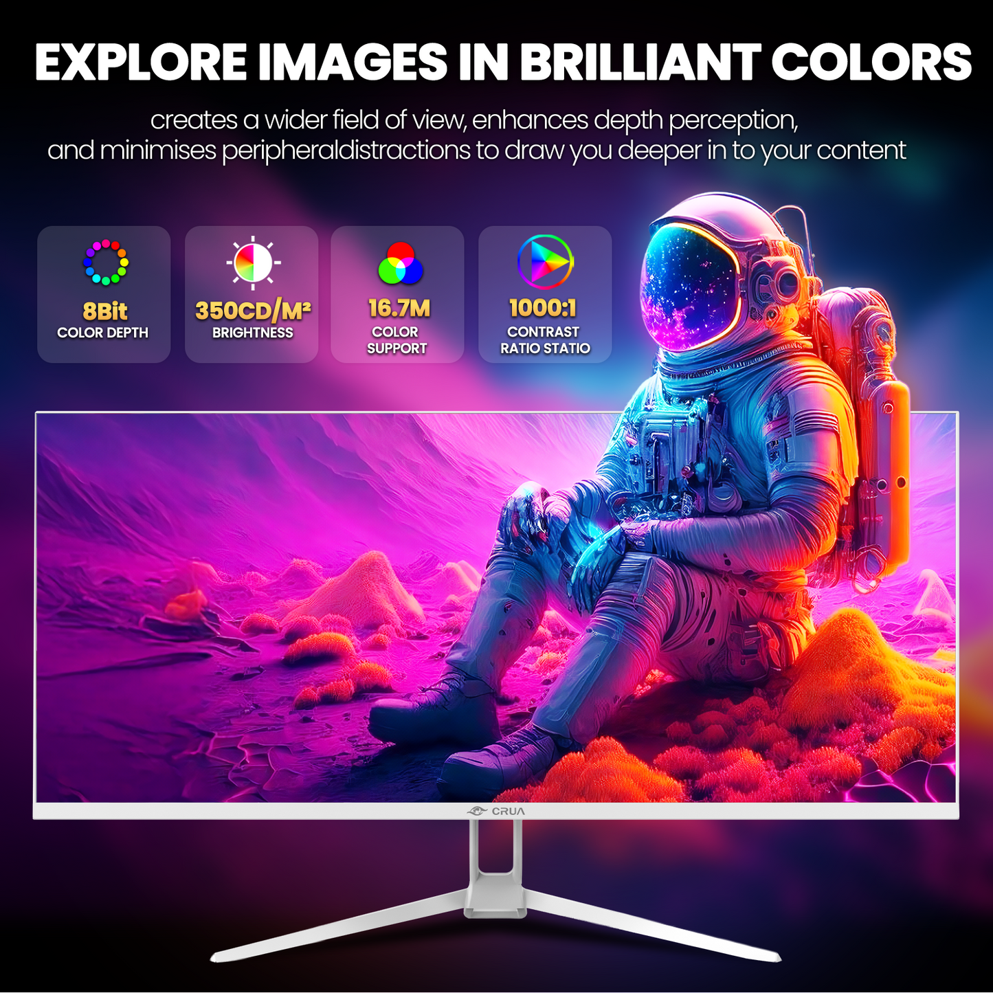 CRUA 34'' 120Hz IPS Ultrawide Gaming Monitor, WFHD 2560X1080, 21:9, Computer Monitors with Built-in Speakers, FreeSync, 120% sRGB, DP1.4 & HDMI1.4, Wall Mountable Installs-White