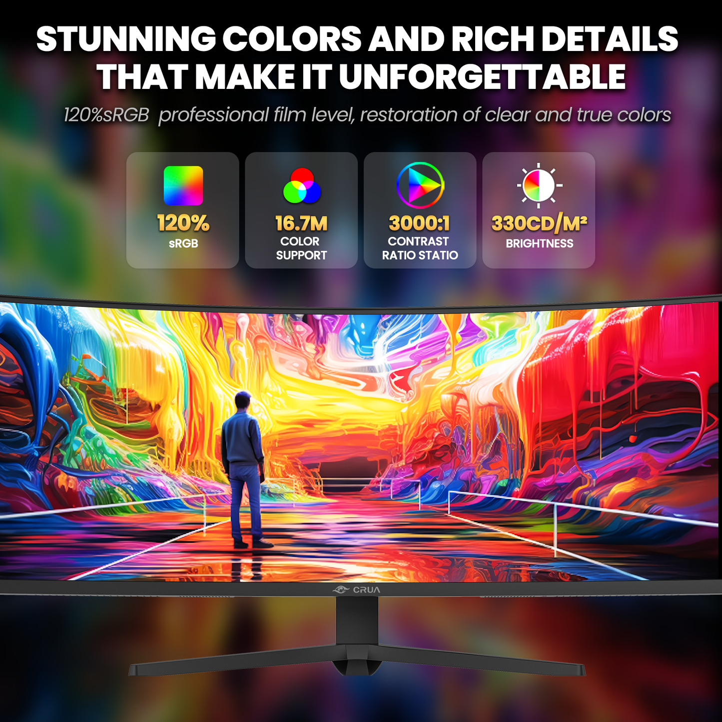 CRUA 49" Curved Gaming Monitor | DQHD(5120 * 1440), 144Hz/165Hz, 1500R, 32:9, AMD FreeSync, 120% sRGB, Height Adjustable Ultra-Wide Computer Monitors, HDMI 2.1 & DP 1.4, Wall Mount Install- Black