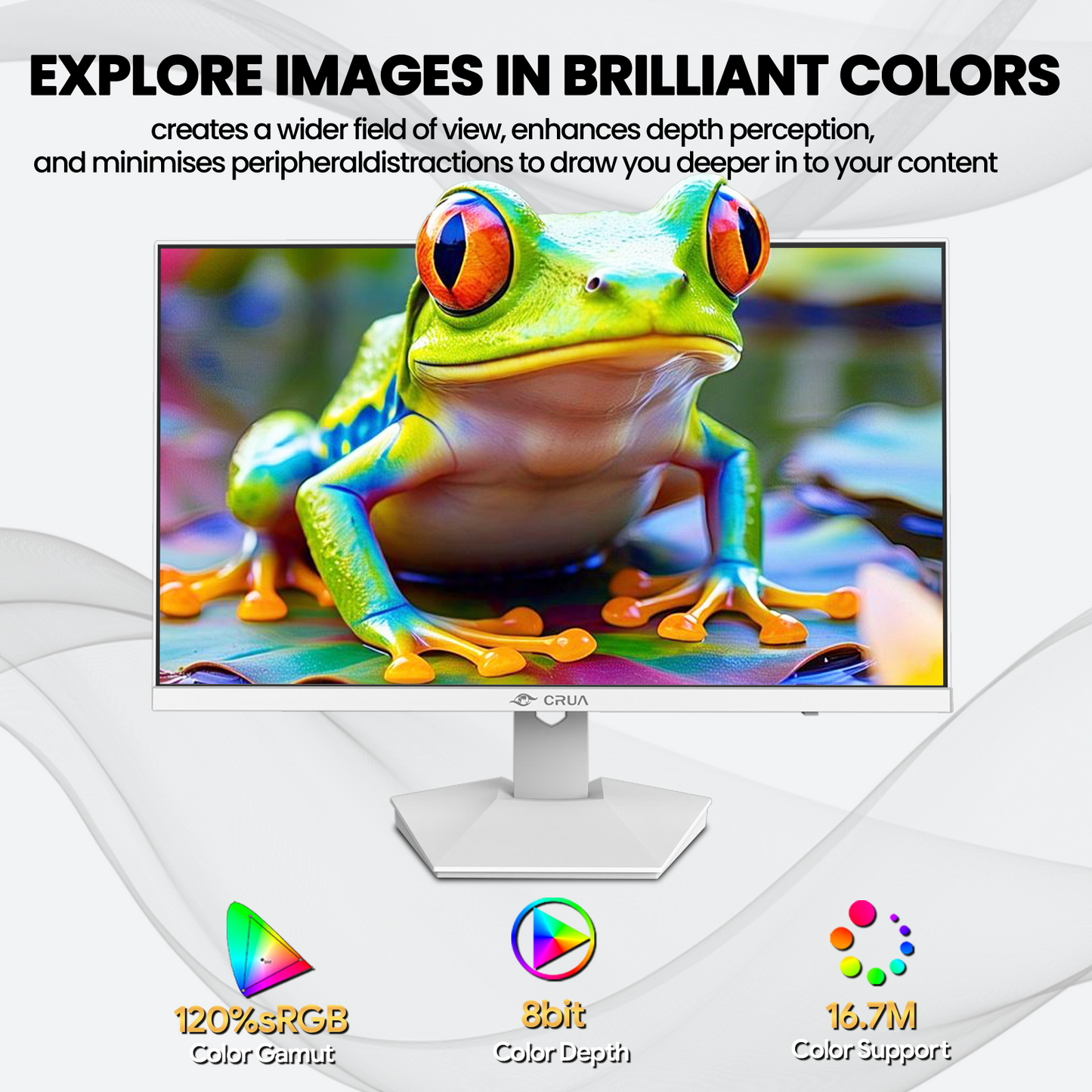 CRUA 27" 4K White Monitor, UHD(3840x2160P) IPS Panel, 60Hz Computer Monitor, Supports AMD Freesync, USB Type-C, 120% sRGB, Built-in Speakers, Wall Mountable, for Work, Streaming, and Home Office