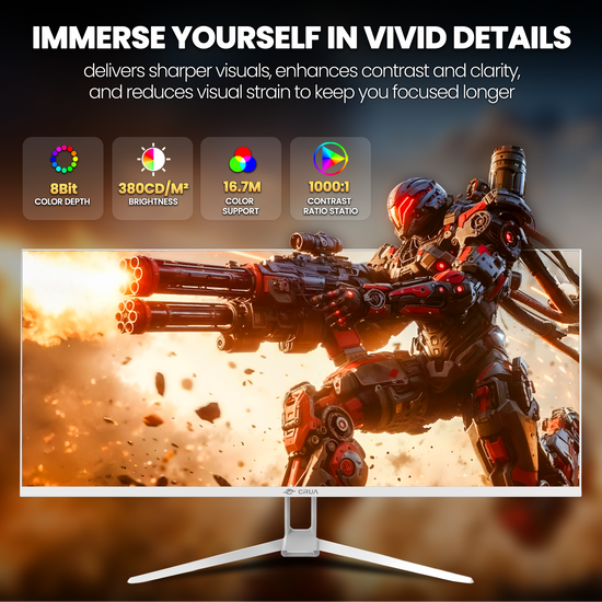 CRUA 34" WQHD 165Hz Utrawide Gaming Monitor,3440x1440 21:9 IPS Gaming Monitor,Build-in Speakers,120% sRGB,AMD FreeSync,HDMI & DP,Wall Mount Mount - White