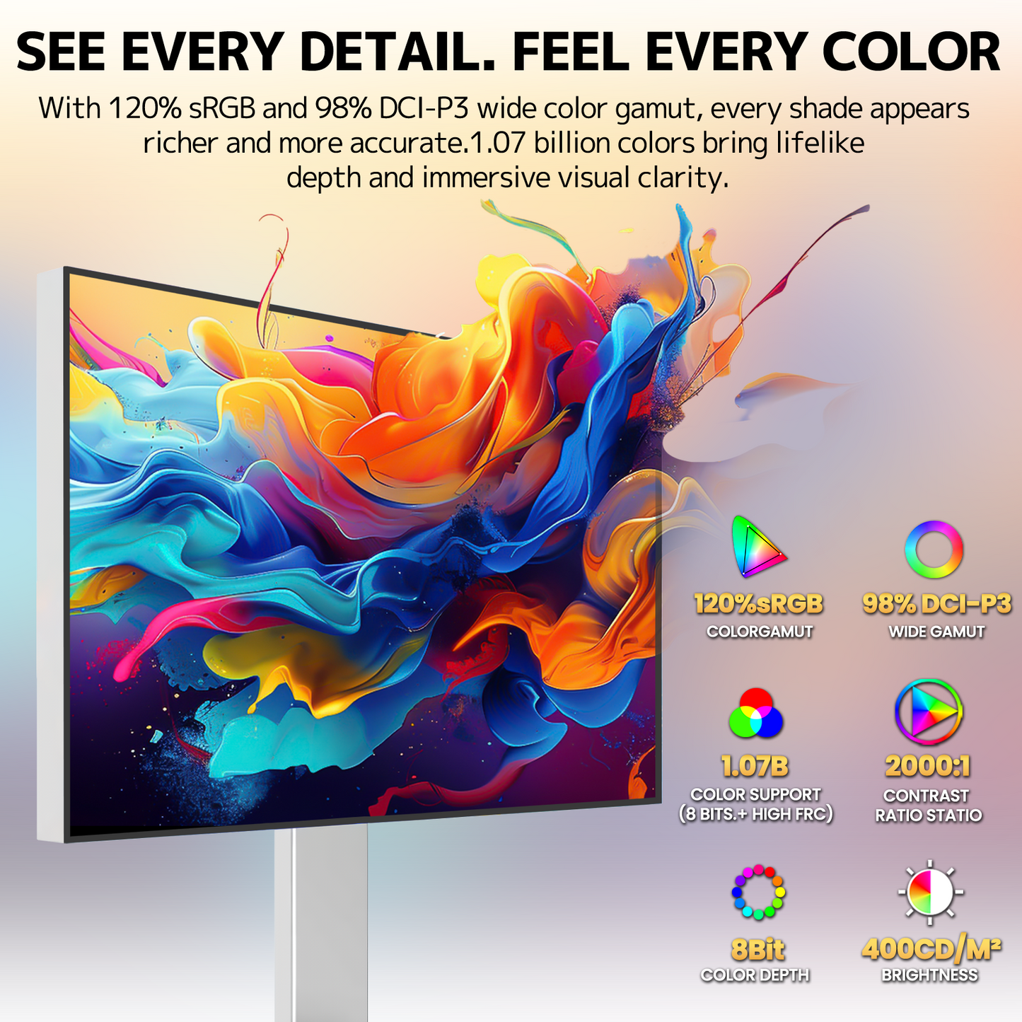 CRUA 27" 4K Monitor, UHD 3840x2160P 60Hz IPS Panel Computer Monitor with Built-in Speakers, Supports AMD FreeSync, USB Type-c, 98% DCI-P3, Height Adjustable, HDMI 2.0 & DP 1.2, Wall Mountable-Silver