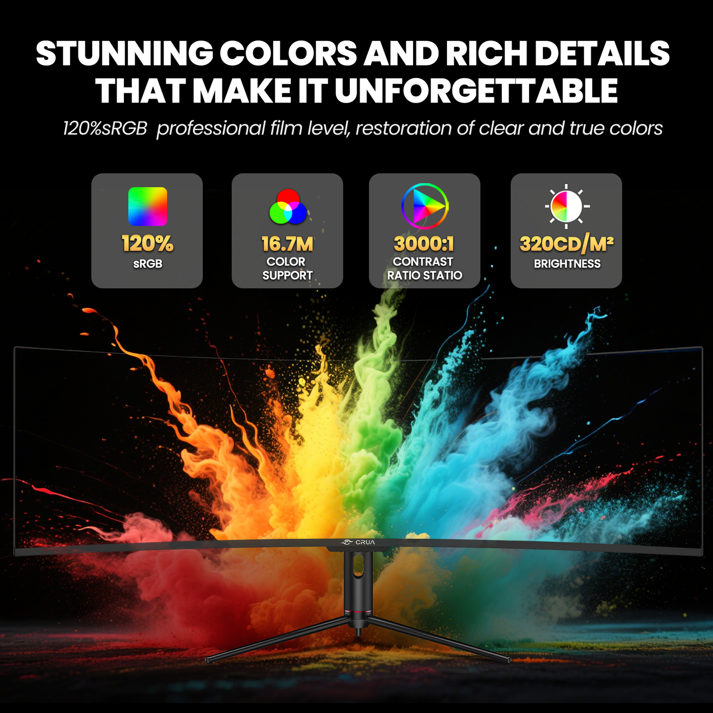 CRUA 49 Inch Ultra-Wide Curved Gaming Monitor | 120Hz | DQHD 5120x1440 ...