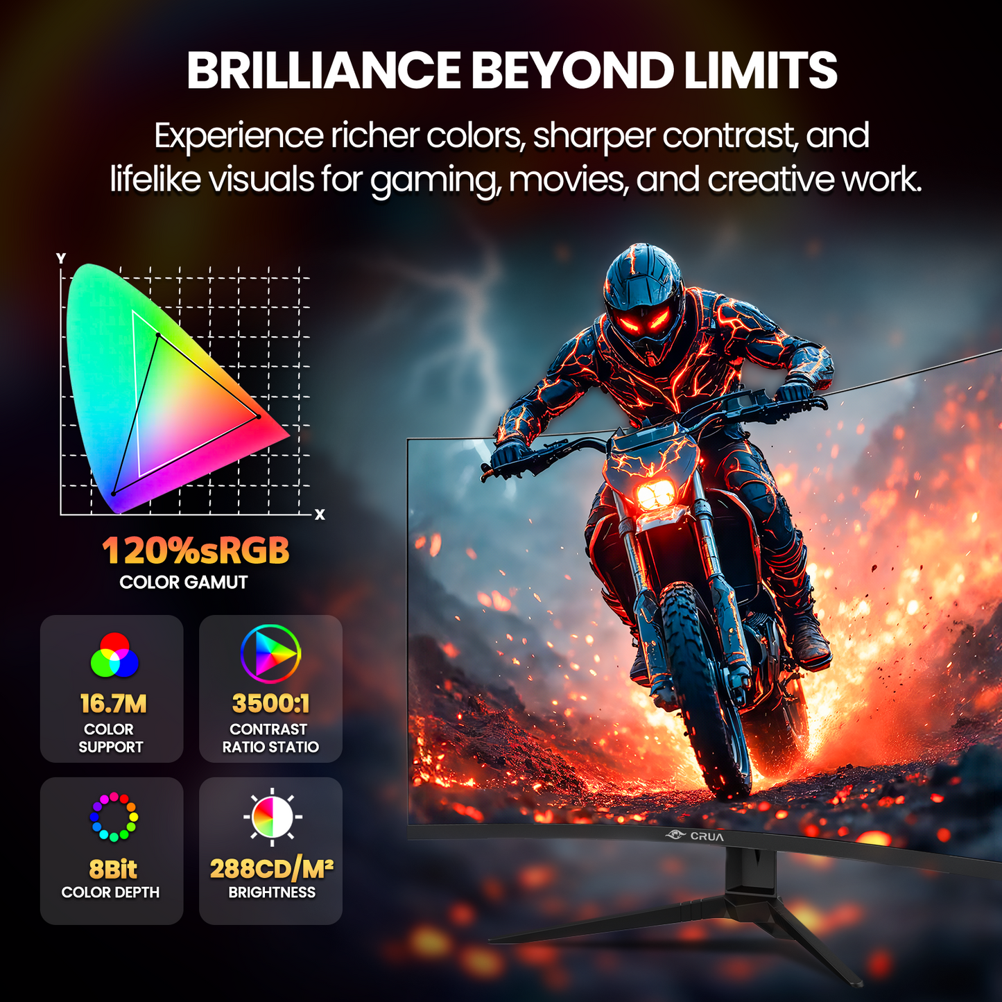 CRUA 32" Curved Gaming Monitor, 240Hz Full HD 1920×1080P VA Panel, 1800R Ultra-Wide Screen, 120% sRGB Color, AMD FreeSync, Low Blue Light, HDMI 2.0 & DP 1.4 Ports, Wall Mountable Installs-Black