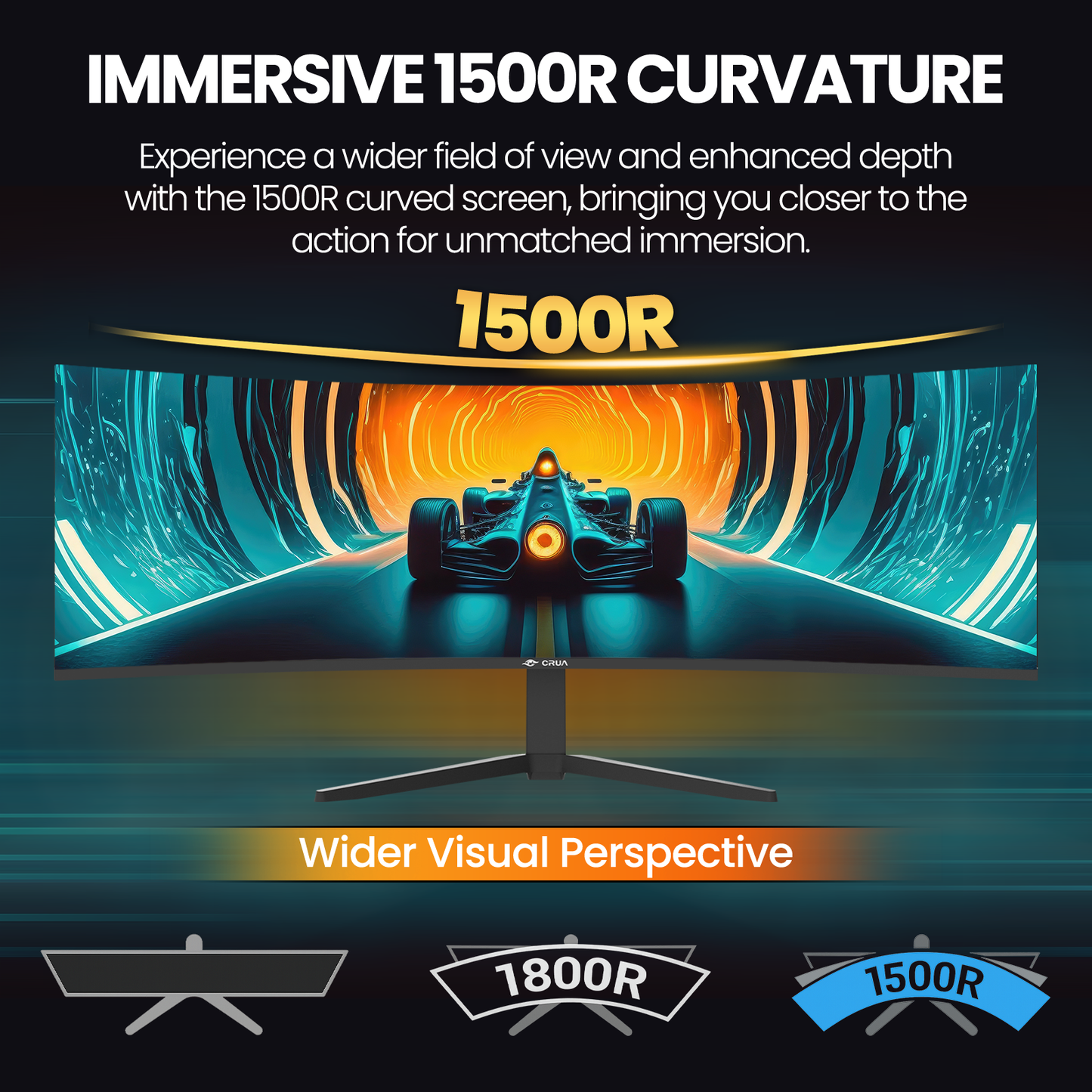 CRUA 49 Inch Ultra-Wide Curved Gaming Monitor | 120Hz | DQHD 5120x1440p | 1500R Curve | AMD FreeSync | Built-in Speakers | Wall Mount | HDMI & DP, Black