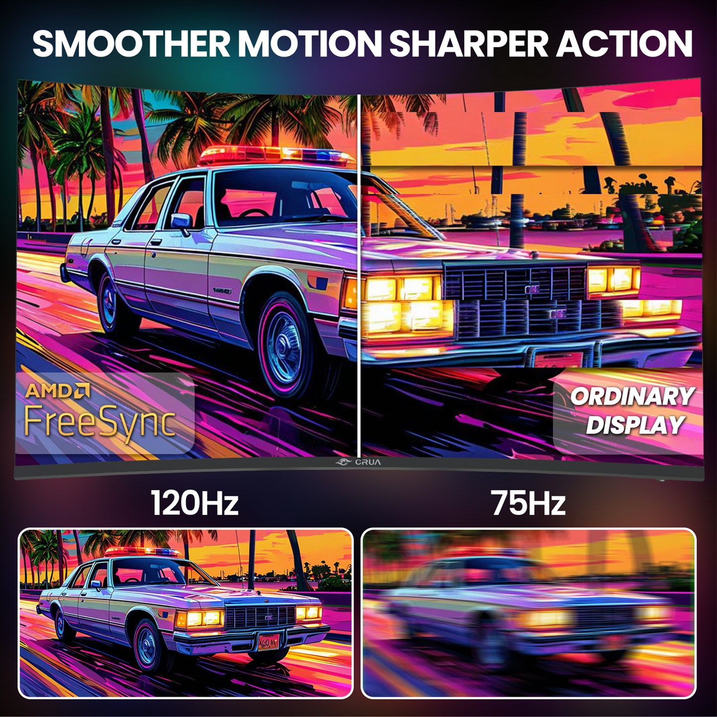 CRUA 34-inch IPS Curved Gaming Monitor, WQHD 3440x1440, 120Hz Computer Monitor, 1900R, 120% sRGB, FreeSync, HDMI 2.0 & DP 1.4, Wall Mountable - Black