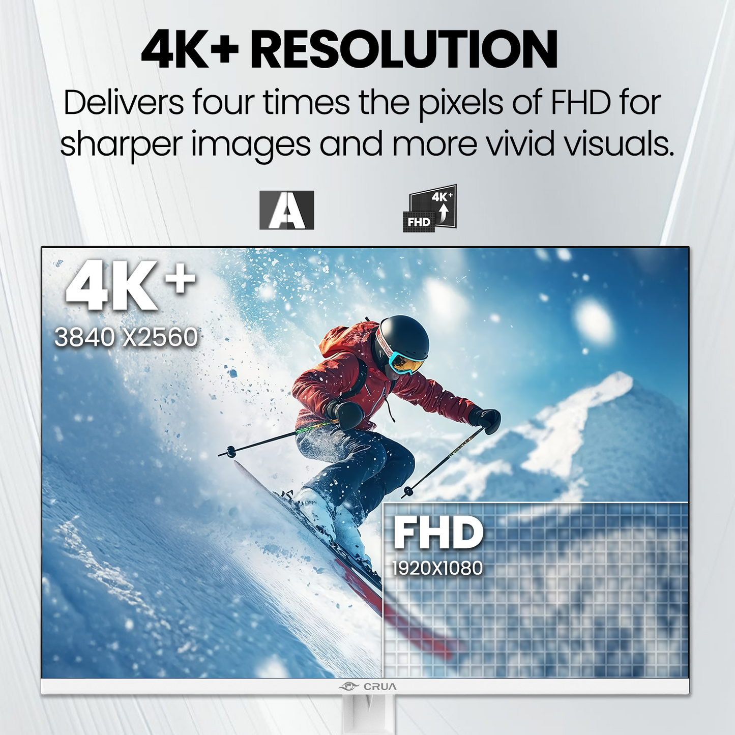 CRUA 28 Inch White Monitor, 4K UHD+ 3840×2560 IPS 60Hz Computer Monitors, 15:10 Aspect Ratio, 120% sRGB 10-Bit Color, Support FreeSync, Built-in Speakers, USB Type-C, HDMI 2.0 & DP 1.4, Wall Mountable