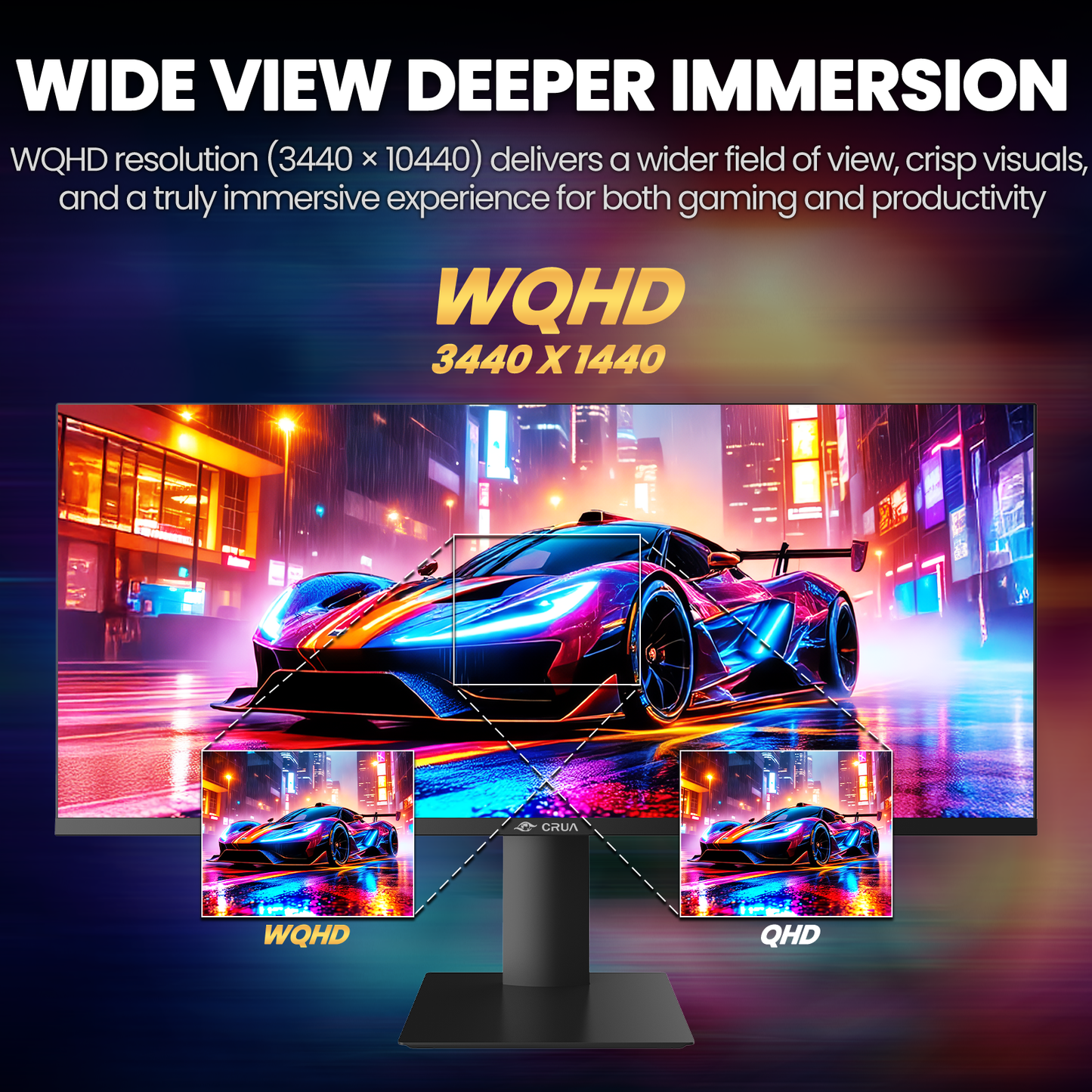 CRUA 34" Gaming Monitor, IPS WQHD(3440×1440P) 144Hz/165Hz Computer Monitor, 21:9 UltraWide Screen, 380cd/m², 120% sRGB, Support AMD FreeSync, Height Adjustable and with Speakers, Wall Mountable-Black