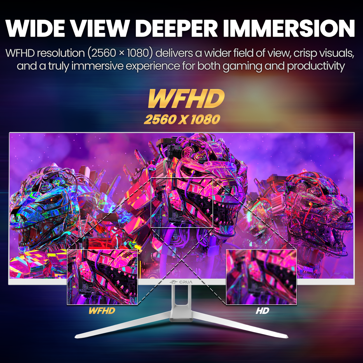 CRUA 34'' 120Hz IPS Ultrawide Gaming Monitor, WFHD 2560X1080, 21:9, Computer Monitors with Built-in Speakers, FreeSync, 120% sRGB, DP1.4 & HDMI1.4, Wall Mountable Installs-White