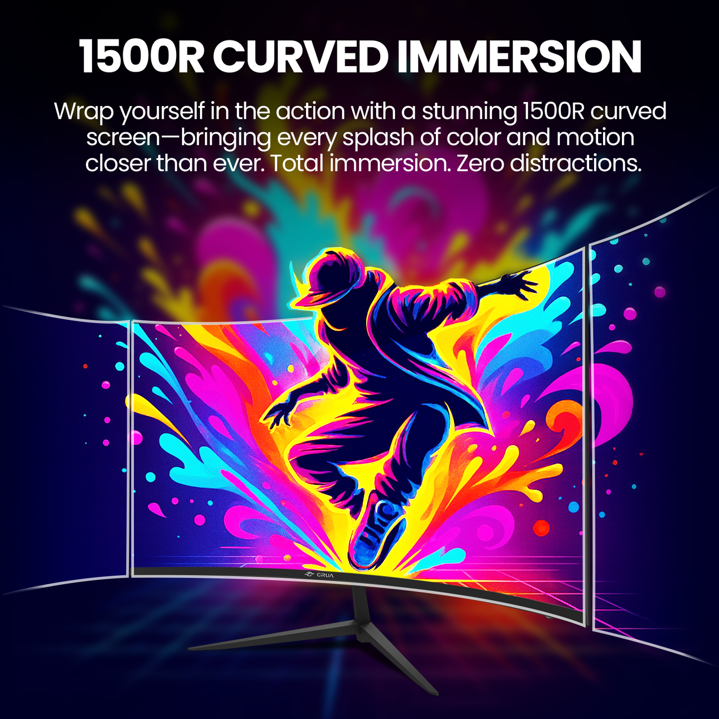 CRUA 24-inch 75HZ Curved Mnitor ，1500R, FHD ,HDMI/DP/Audio,  75×75mm Black