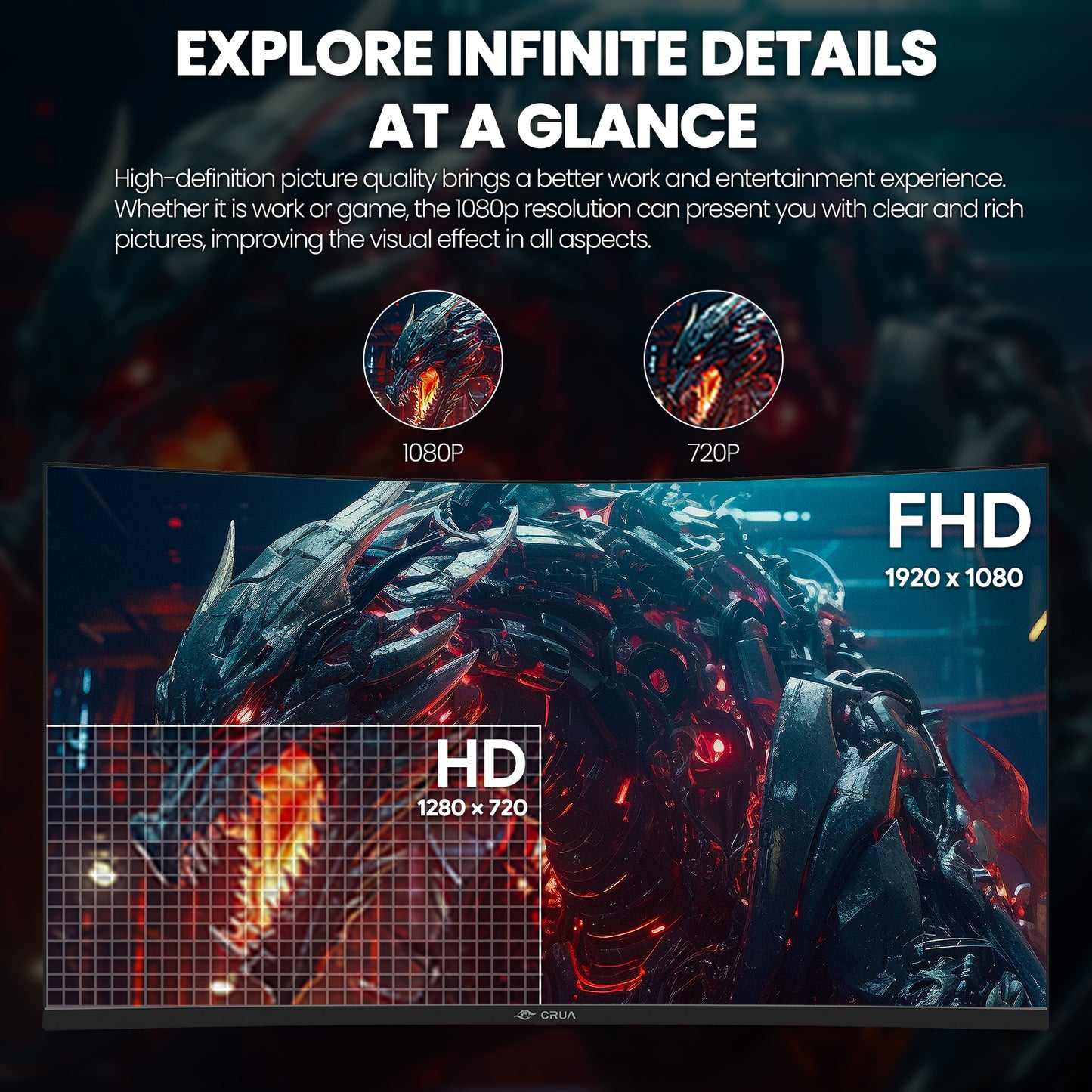 CRUA 32Inch Curved Gaming Monitor, FHD(1920 * 1080P) VA Screen 165Hz/200Hz, 1800R VA Screen, 120% sRGB, Computer Monitor That Support AMD Freesync, HDMI, DP, Wall Mountable Installs-Black