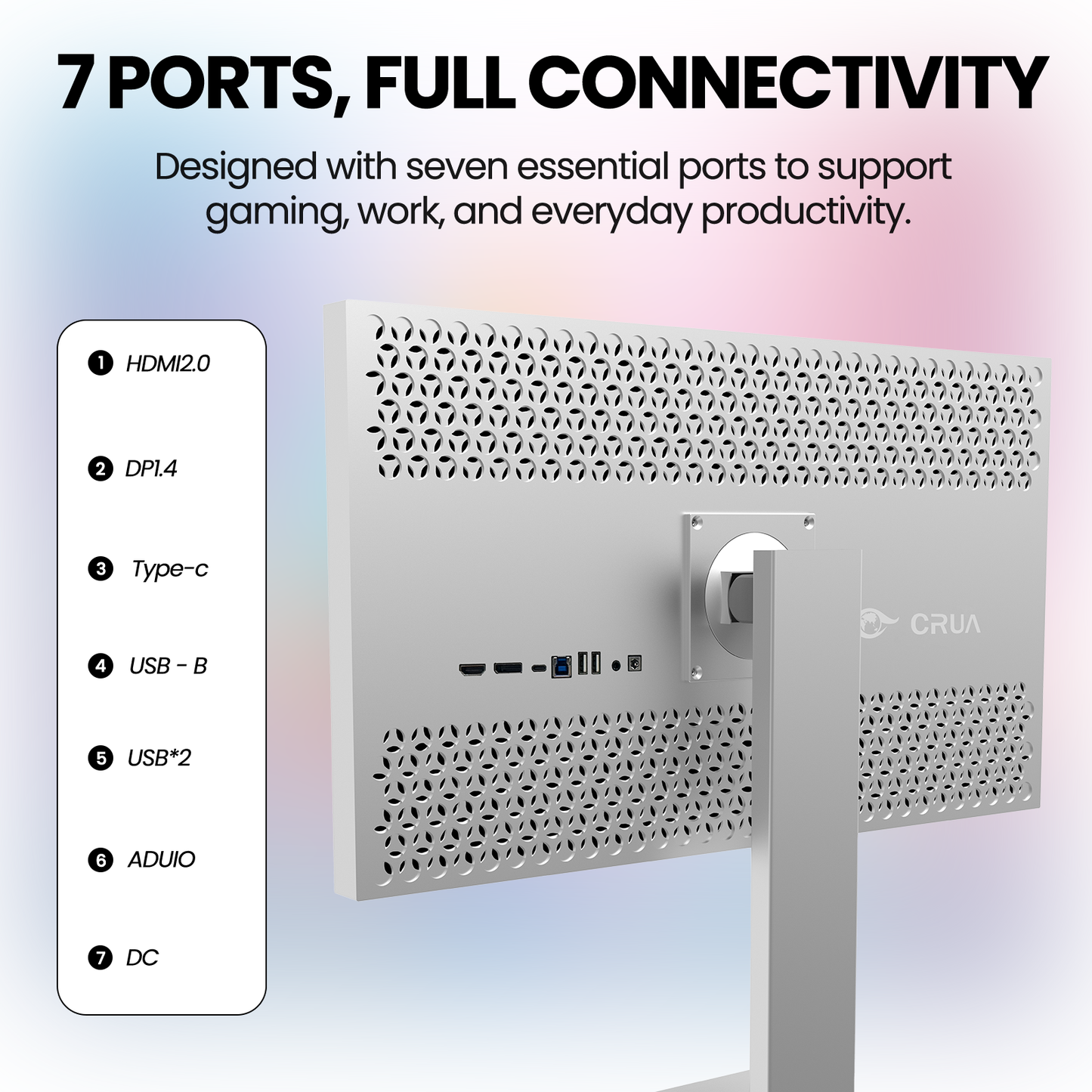 CRUA 27" 4K Monitor, UHD 3840x2160P 60Hz IPS Panel Computer Monitor with Built-in Speakers, Supports AMD FreeSync, USB Type-c, 98% DCI-P3, Height Adjustable, HDMI 2.0 & DP 1.2, Wall Mountable-Silver