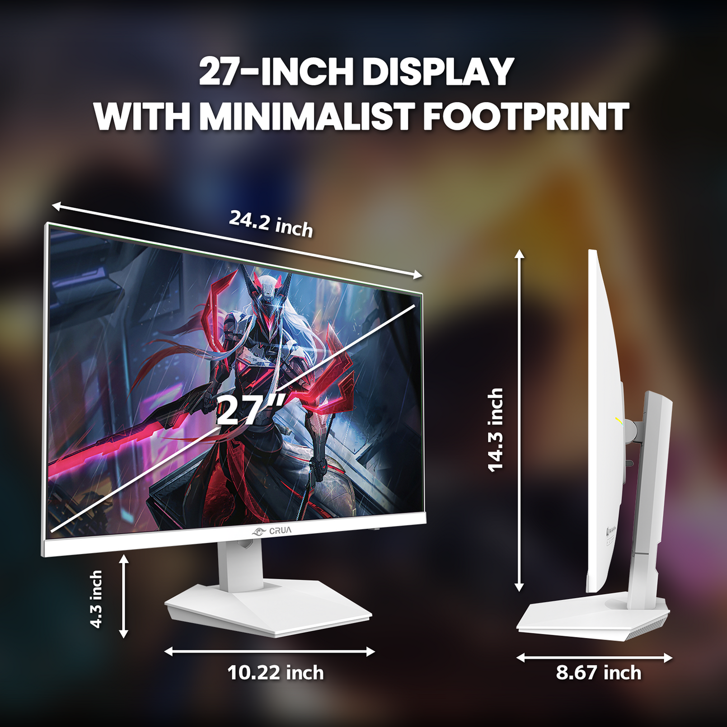 CRUA 27" 4K 120Hz Gaming Monitor, IPS White PC Monitor, Built-in Speakers 120% sRGB, FreeSync, HDMI 2.1, DP 1.4, 178° Wide View, Tilt Adjustable, 75x75mm Wall Mount, for Gaming, Work & Entertainment