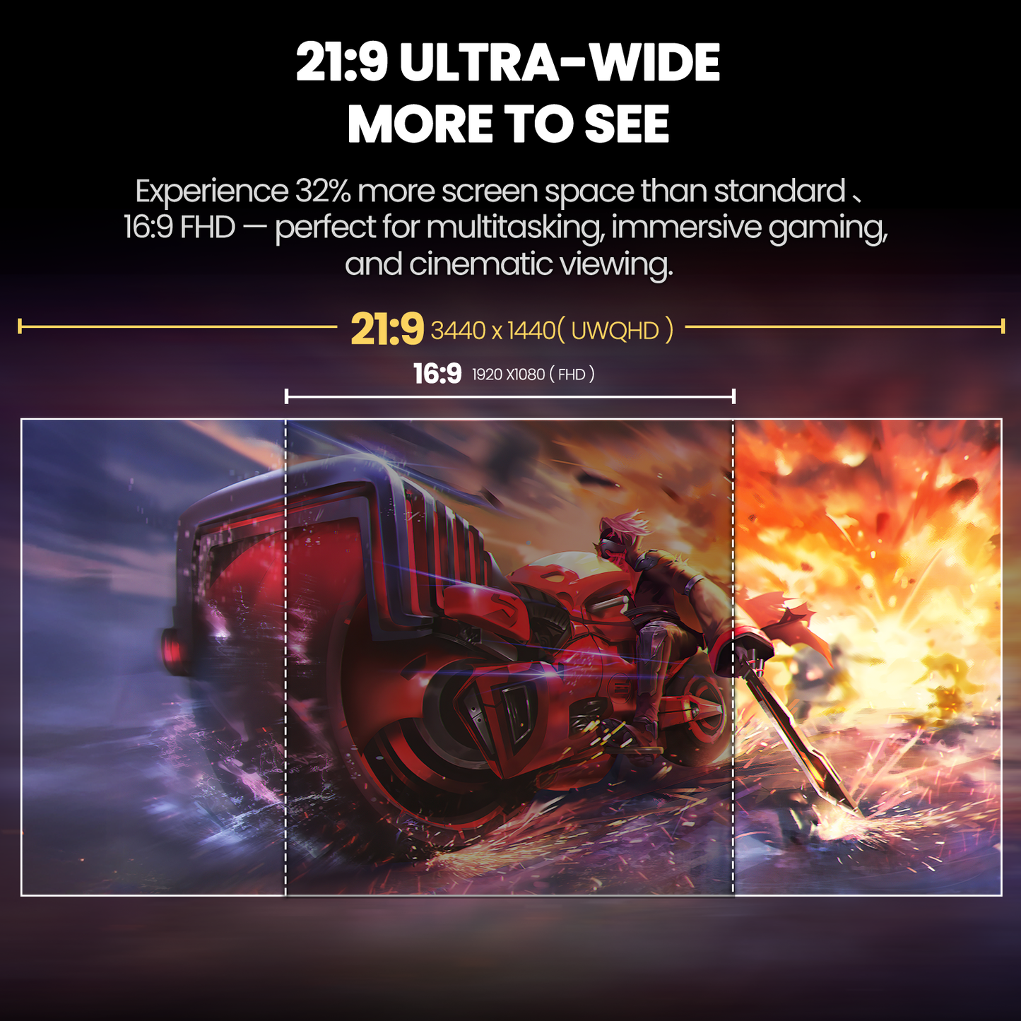 CRUA 34 Inch 165Hz UWQHD IPS Utrawide Gaming Monitor,3440x1440,21:9, Built-in Speakers,120 sRGB,HDMI/DP,Wall Mountable-Black