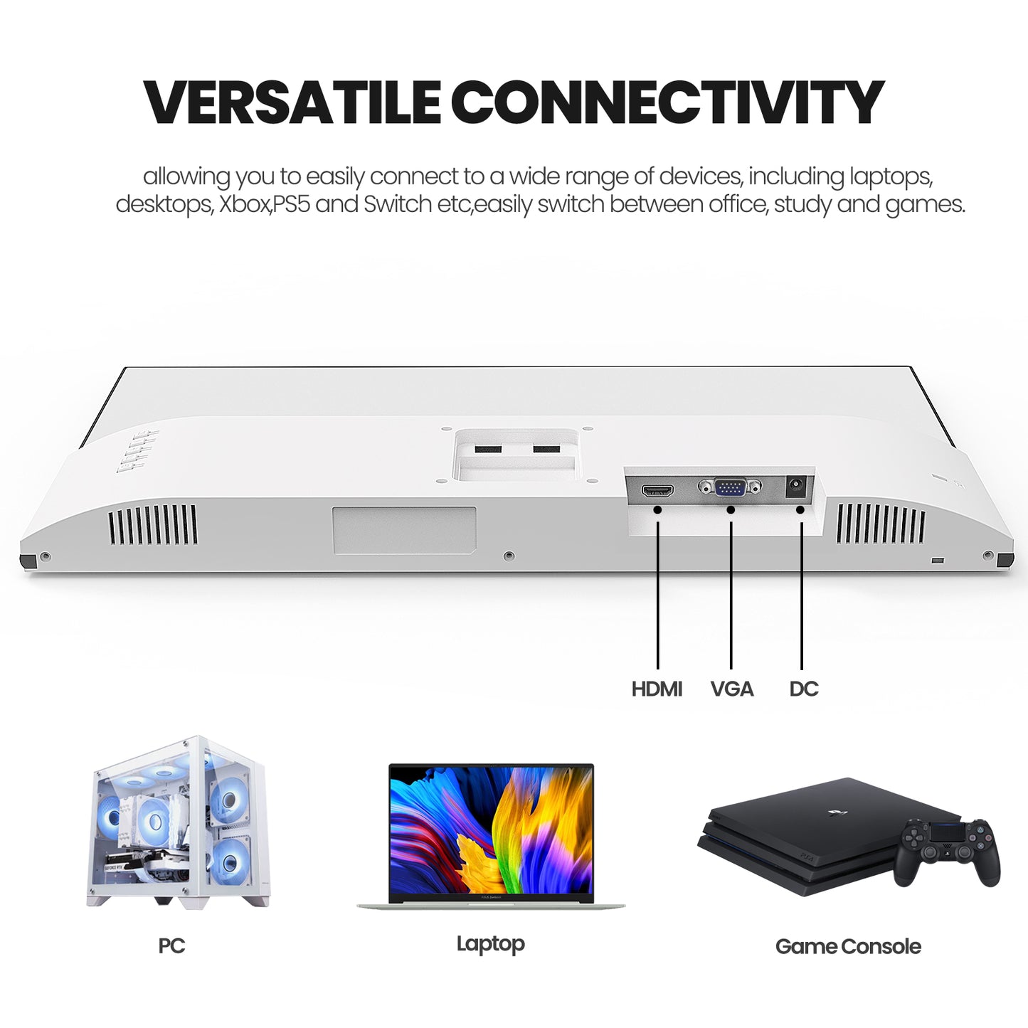 CRUA 22 Inch Computer Monitor,FHD 1080P/100Hz,120 sRGB,Low Blue Light,Wall Mountable,VGA & HDMI-White