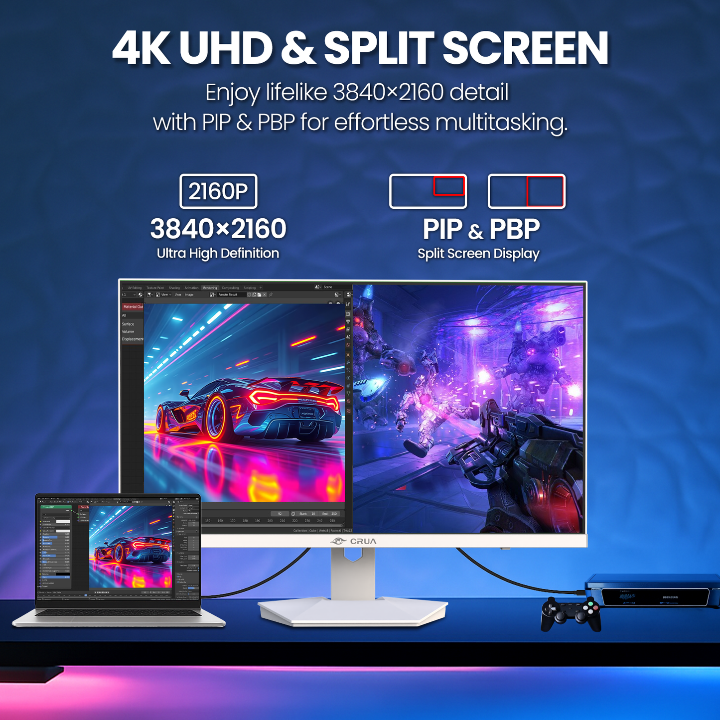 CRUA 27" 4K 120Hz Gaming Monitor, IPS White PC Monitor, Built-in Speakers 120% sRGB, FreeSync, HDMI 2.1, DP 1.4, 178° Wide View, Tilt Adjustable, 75x75mm Wall Mount, for Gaming, Work & Entertainment