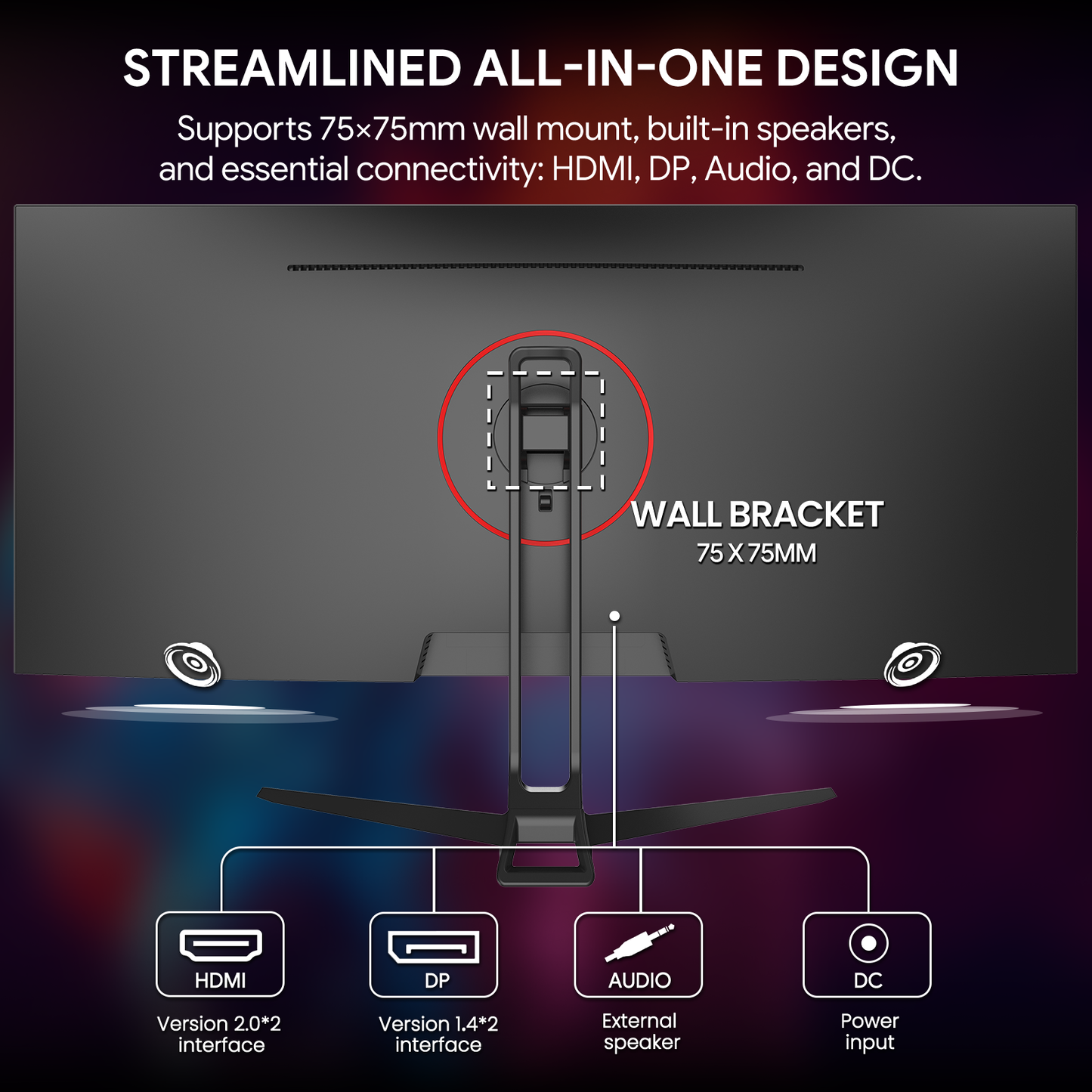 CRUA 34 Inch 165Hz UWQHD IPS Utrawide Gaming Monitor,3440x1440,21:9, Built-in Speakers,120 sRGB,HDMI/DP,Wall Mountable-Black