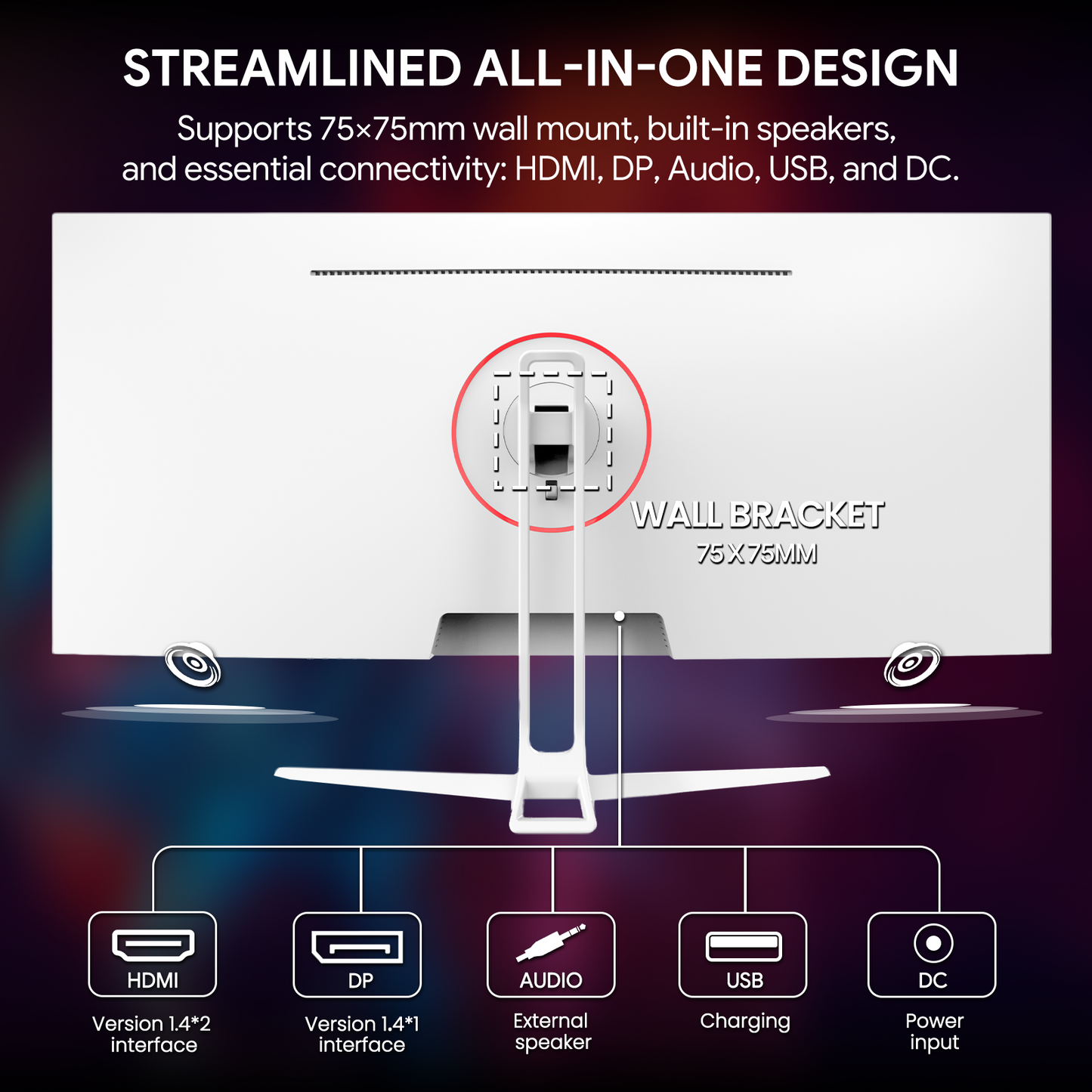 CRUA 34'' 120Hz IPS Ultrawide Gaming Monitor, WFHD 2560X1080, 21:9, Computer Monitors with Built-in Speakers, FreeSync, 120% sRGB, DP1.4 & HDMI1.4, Wall Mountable Installs-White