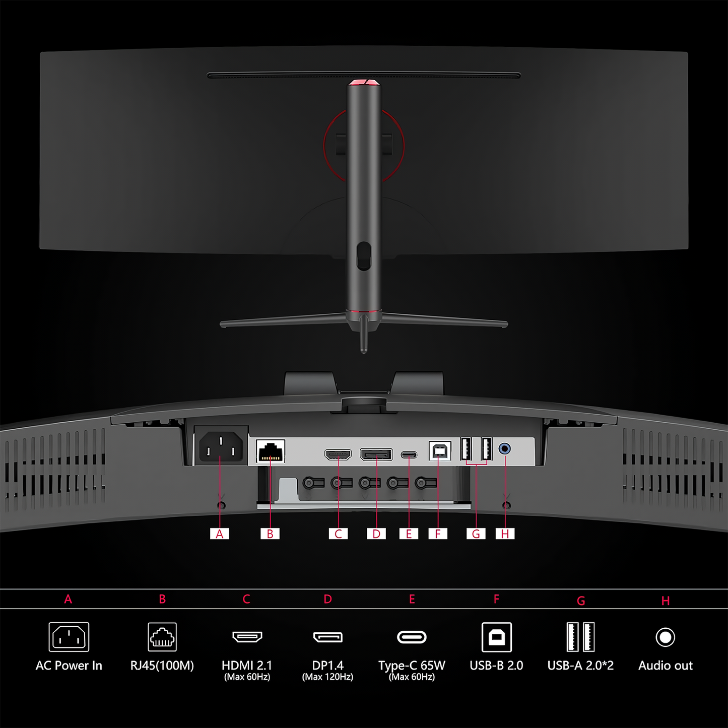CRUA 49 Inch Ultra-Wide Curved Gaming Monitor | 120Hz | DQHD 5120x1440p | 1500R Curve | AMD FreeSync | Built-in Speakers | Wall Mount | HDMI & DP&Type-c, Black