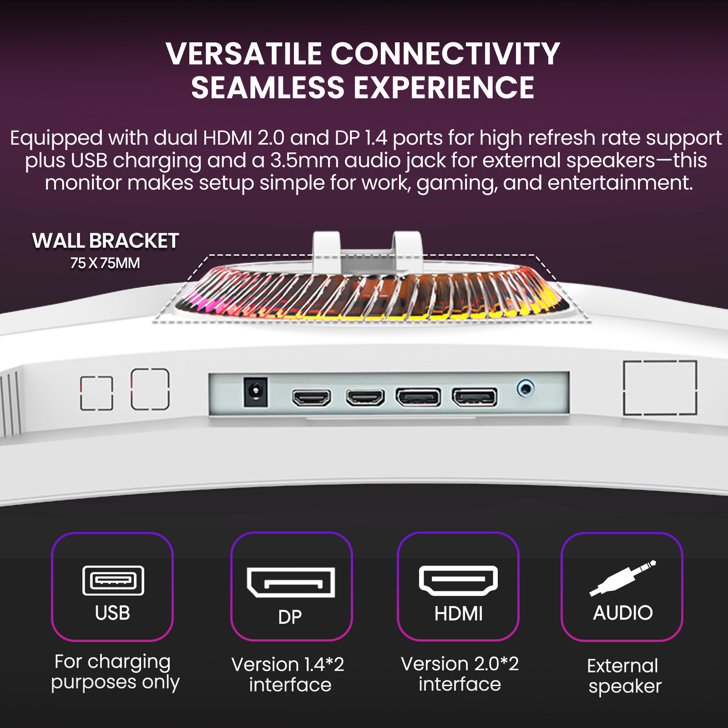 CRUA 49" White Curved Monitor | DQHD(5120 * 1440), 120Hz, 1500R, 32:9, AMD FreeSync, 120% sRGB, Height Adjustable Ultra-Wide Screen Computer Monitors, HDMI 2.1 & DP 1.4, Wall Mount Install