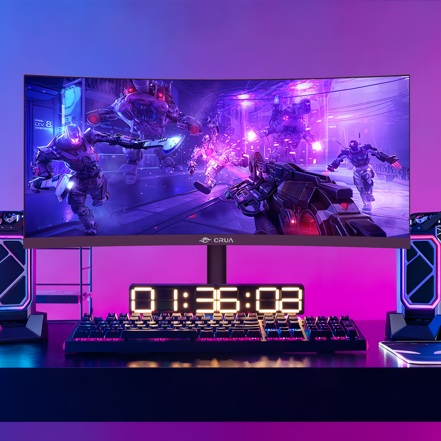 CRUA 34” Curved Ultrawide Gaming Monitor, 3440×1440 UWQHD, 165Hz, 3800R Curvature, Height Adjustable Stand, Built-in Speakers, HDMI & DisplayPort, Black