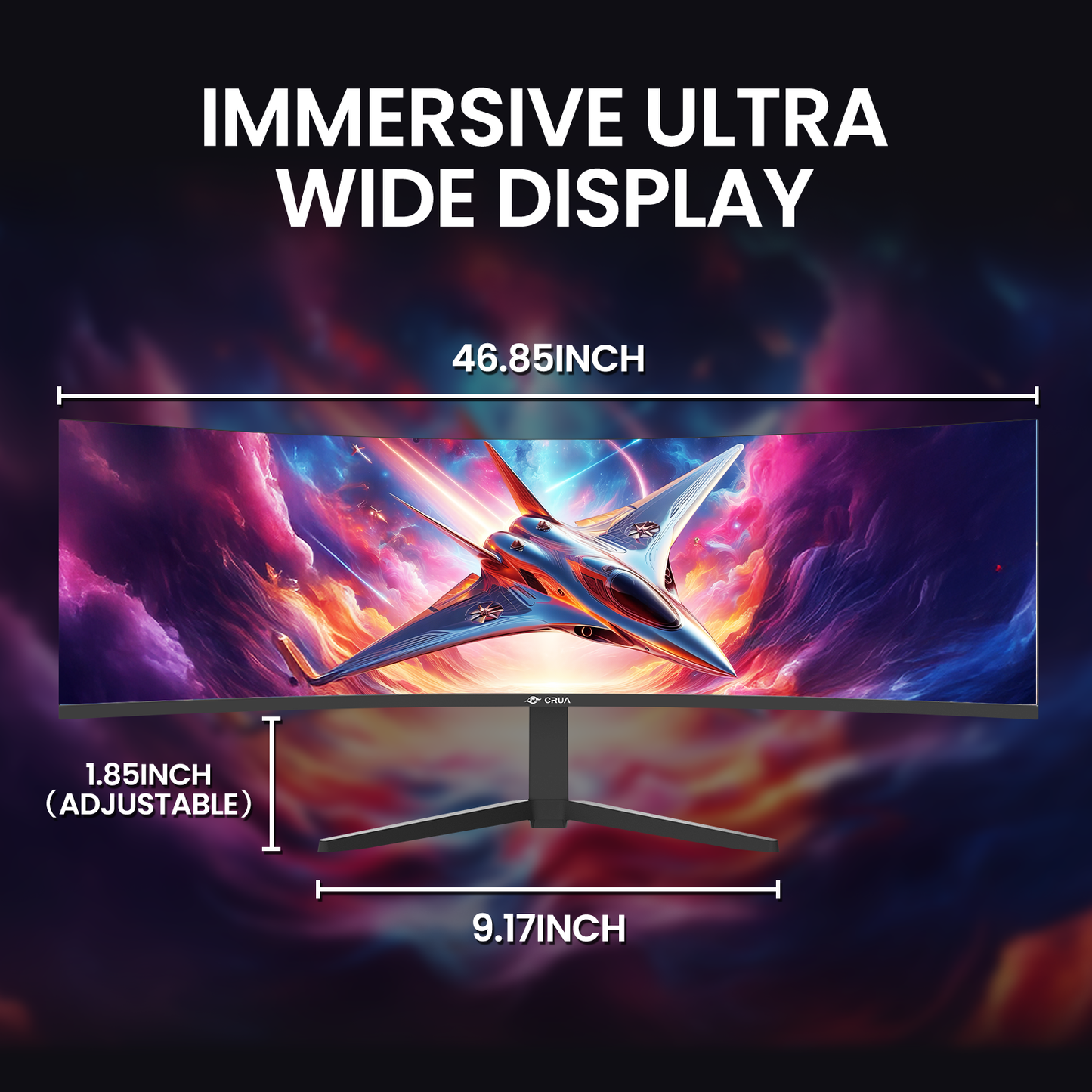 CRUA 49" DQHD 240Hz Ultrawide Curved Gaming Monitor, 1500R, FreeSync, Black | 32:9 VA Panel, 120%sRGB, 3000:1 Contrast, Built-In Speakers, Height-Adjustable Stand, HDMI 2.1/DP 1.4 and 75x75mm Wall Mount