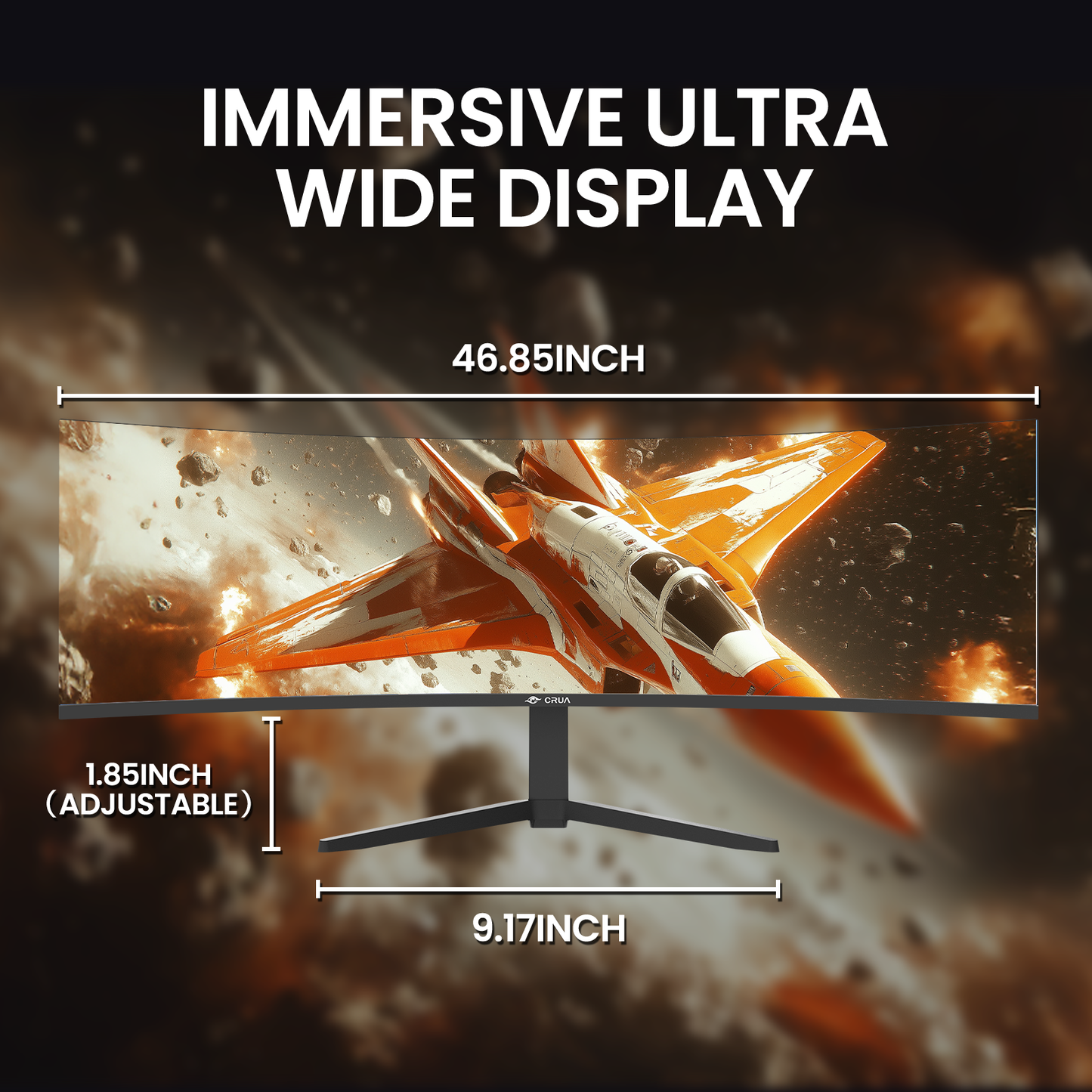 CRUA 49 Inch Ultra-Wide Curved Gaming Monitor | 120Hz | DQHD 5120x1440p | 1500R Curve | AMD FreeSync | Built-in Speakers | Wall Mount | HDMI & DP, Black