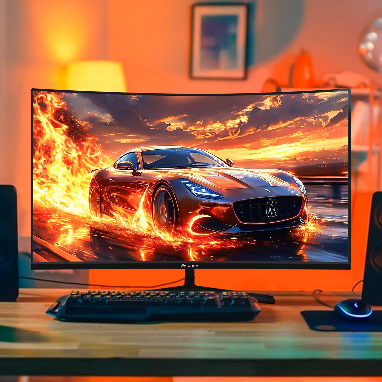 CRUA 24” 240Hz Gaming Monitor, Curved FHD 1920 x 1080P, Support 120% sRGB, AMD FreeSync, Low Motion Blur, Wall Mount Installs Compatible, for Office and Games(HDMI 2.0 & DP 1.4) – Black