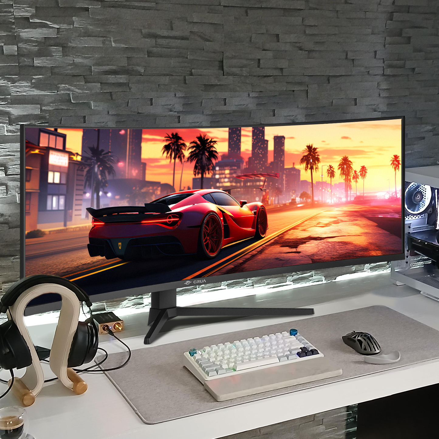CRUA 49" Curved Gaming Monitor | DQHD(5120 * 1440), 144Hz/165Hz, 1500R, 32:9, AMD FreeSync, 120% sRGB, Height Adjustable Ultra-Wide Screen Monitors, HDMI 2.1 & DP 1.4, Wall Mount Install- Black