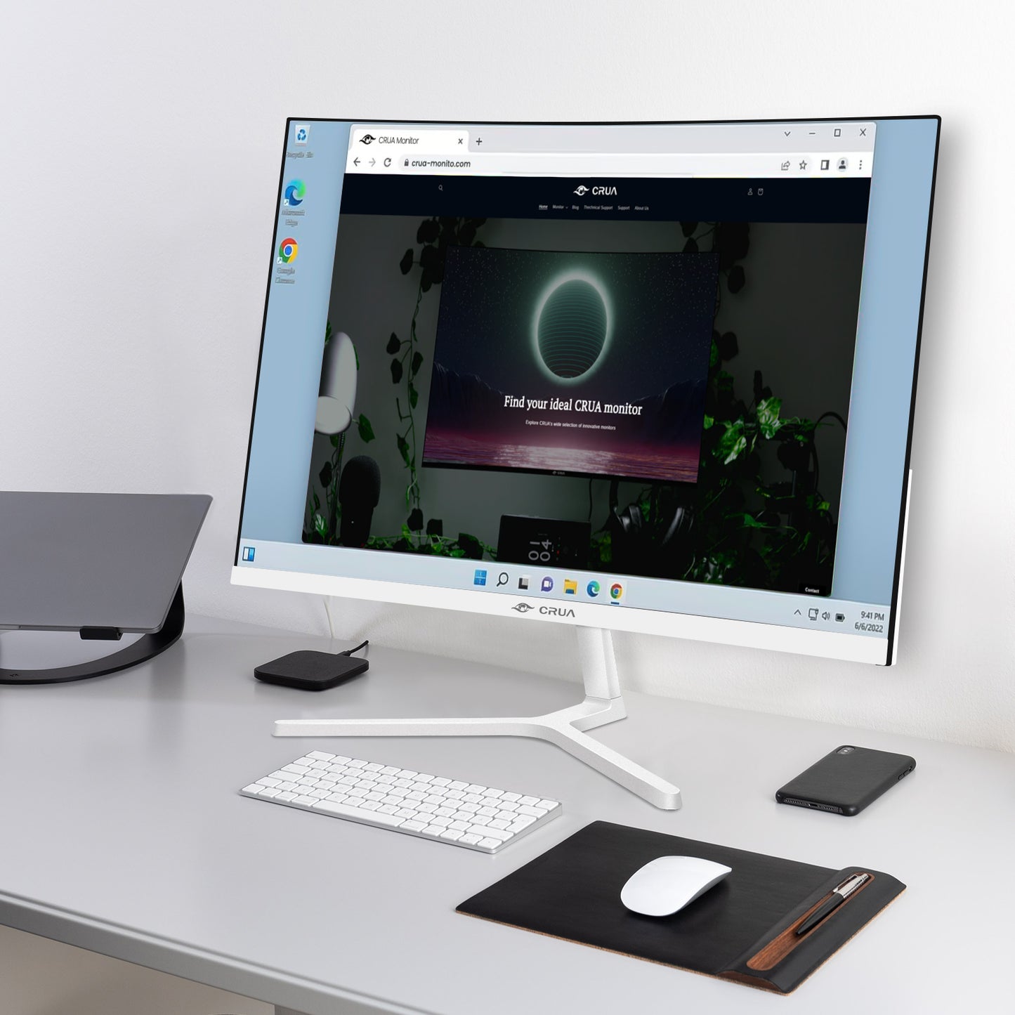 CRUA 24 Inch Curved Monitor, FHD(1920×1080P) 100HZ 120% sRGB Computer Monitors, Narrow Bezels on Three Sides, Blue Light Filter PC Monitor for Home, Office and Dormitory(HDMI, VGA)-White