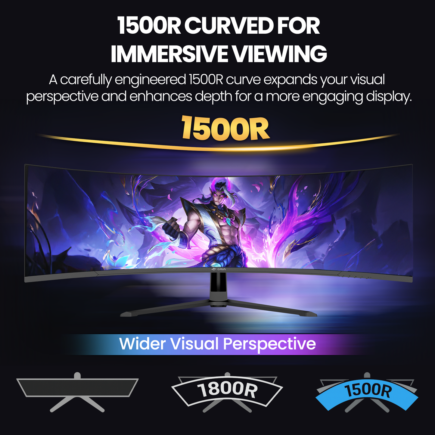 CRUA 45" DQHD 240Hz Ultrawide Curved Gaming Monitor, 1500R, FreeSync, Black 5120x1440 32:9 VA Screen, 120%sRGB, Built-In Speakers, HDMI 2.1/DP 1.4 and 100x100mm Wall Mount For Gaming, Editing and Work