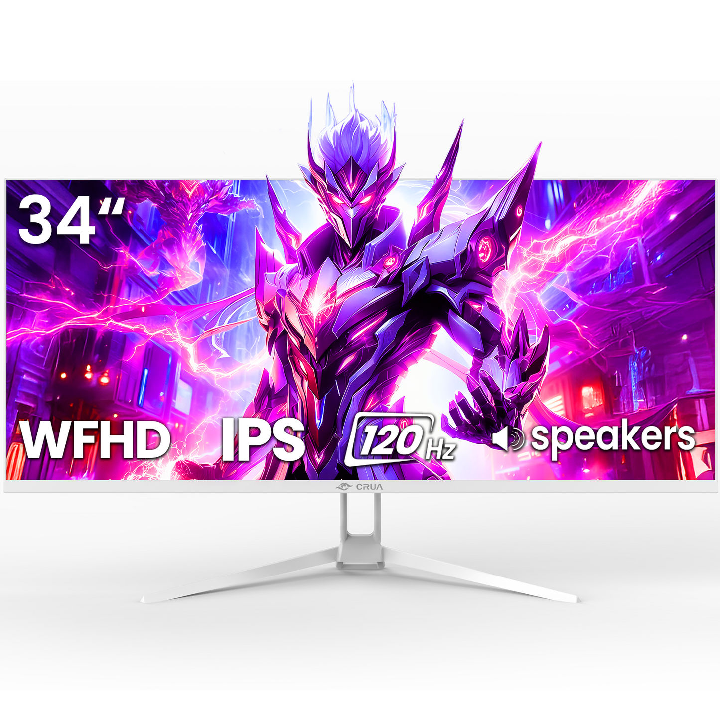 CRUA 34'' 120Hz IPS Ultrawide Gaming Monitor, WFHD 2560X1080, 21:9, Computer Monitors with Built-in Speakers, FreeSync, 120% sRGB, DP1.4 & HDMI1.4, Wall Mountable Installs-White