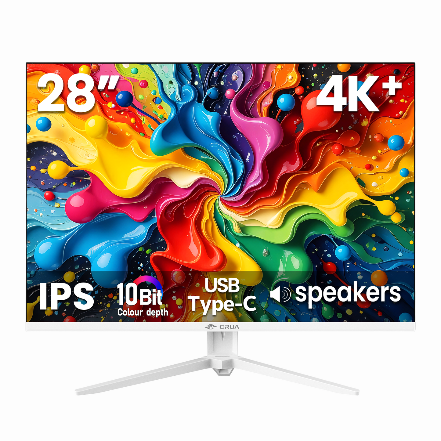 CRUA 28 Inch White Monitor, 4K UHD+ 3840×2560 IPS 60Hz Computer Monitors, 15:10 Aspect Ratio, 120% sRGB 10-Bit Color, Support FreeSync, Built-in Speakers, USB Type-C, HDMI 2.0 & DP 1.4, Wall Mountable