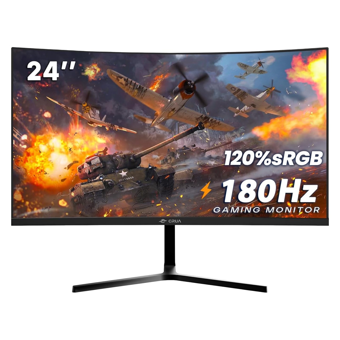 CRUA 24" FHD 1080P 180Hz Curved Gaming Monitor, 2800R, AMD FreeSync, Black 120%sRGB, 3000:1, Low Blue Light, HDMI 1.4/DP 1.2, 3.5mm Audio and 75x75mm Wall Mount for PC Gaming, Streaming and Work