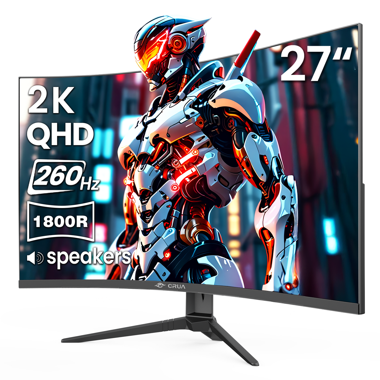 CRUA 27'' Curved Gaming Monitor 260Hz/240Hz, QHD 1440P 1800R VA Panel Computer Monitor with Built-in Speakers, Support AMD FreeSync, 120% sRGB, Blue Light Filter, HDMI2.0 & DP1.4, Wall Mountable-Black